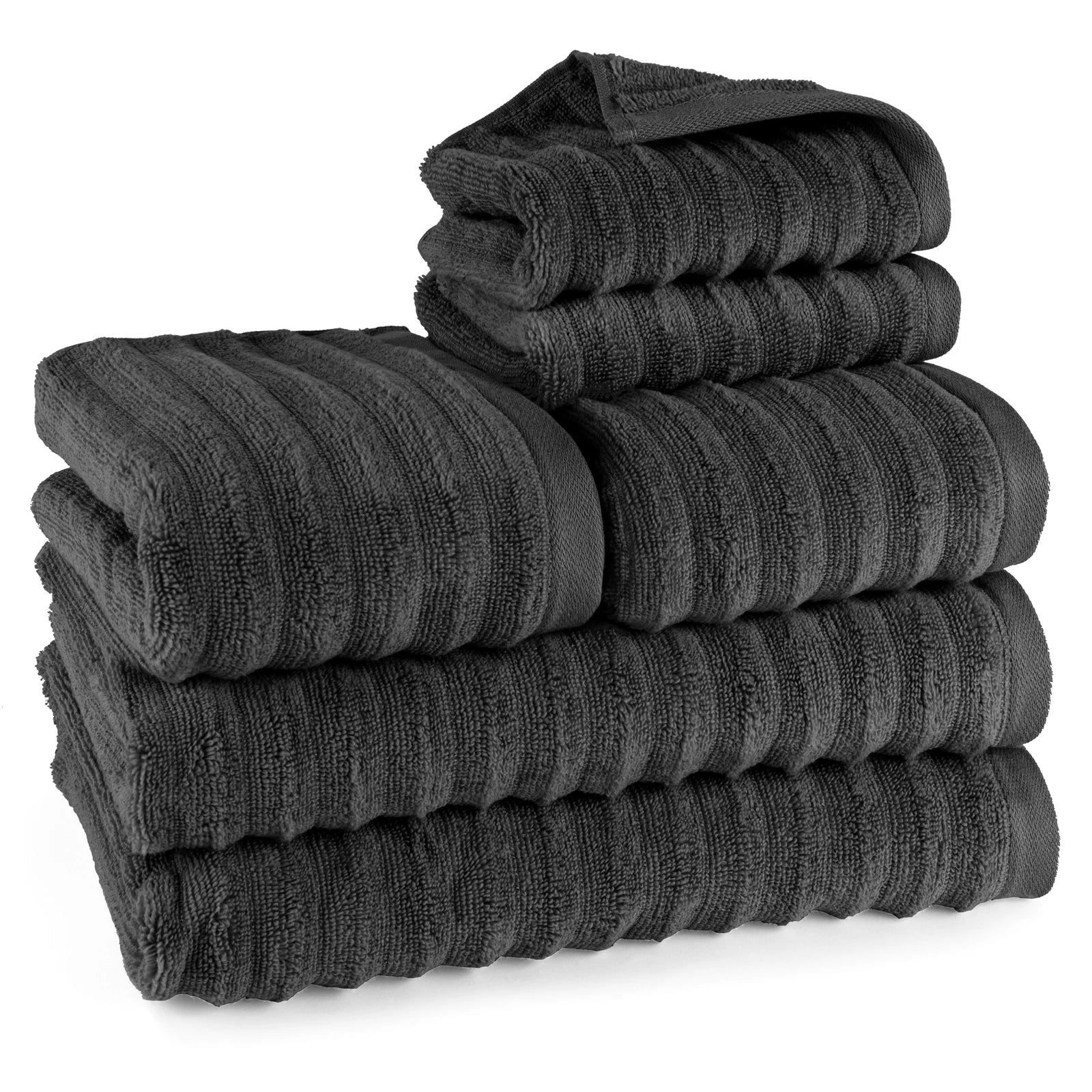 Handtuch Sets "Waves" - Anthrazit / 4x30x50 + 4x50x100 + 2x70x140 cm Pure Label