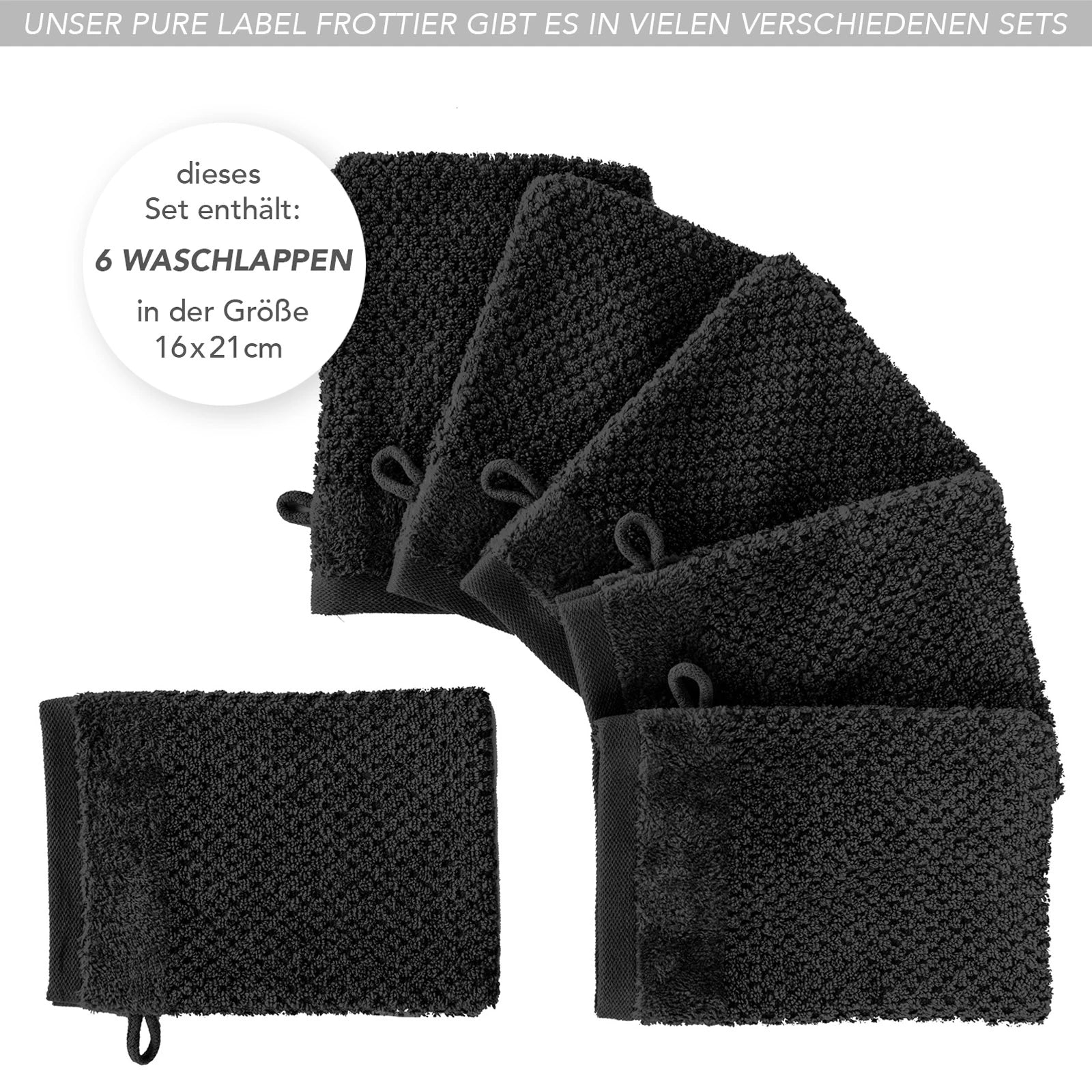Waschlappen "Popcorn" - Anthrazit / 4x 16x21cm Pure Label