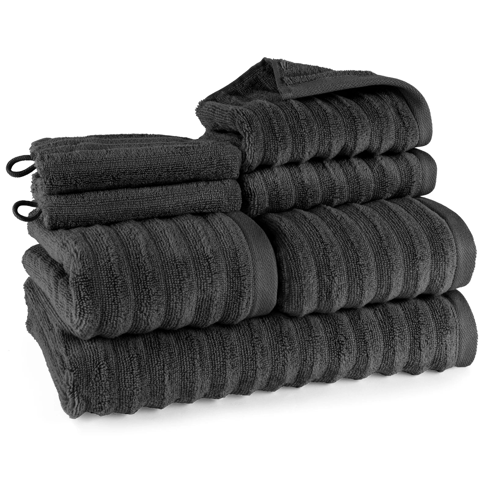 Handtuch Sets "Waves" - Anthrazit / 4x30x50 + 4x50x100 + 2x70x140 cm Pure Label