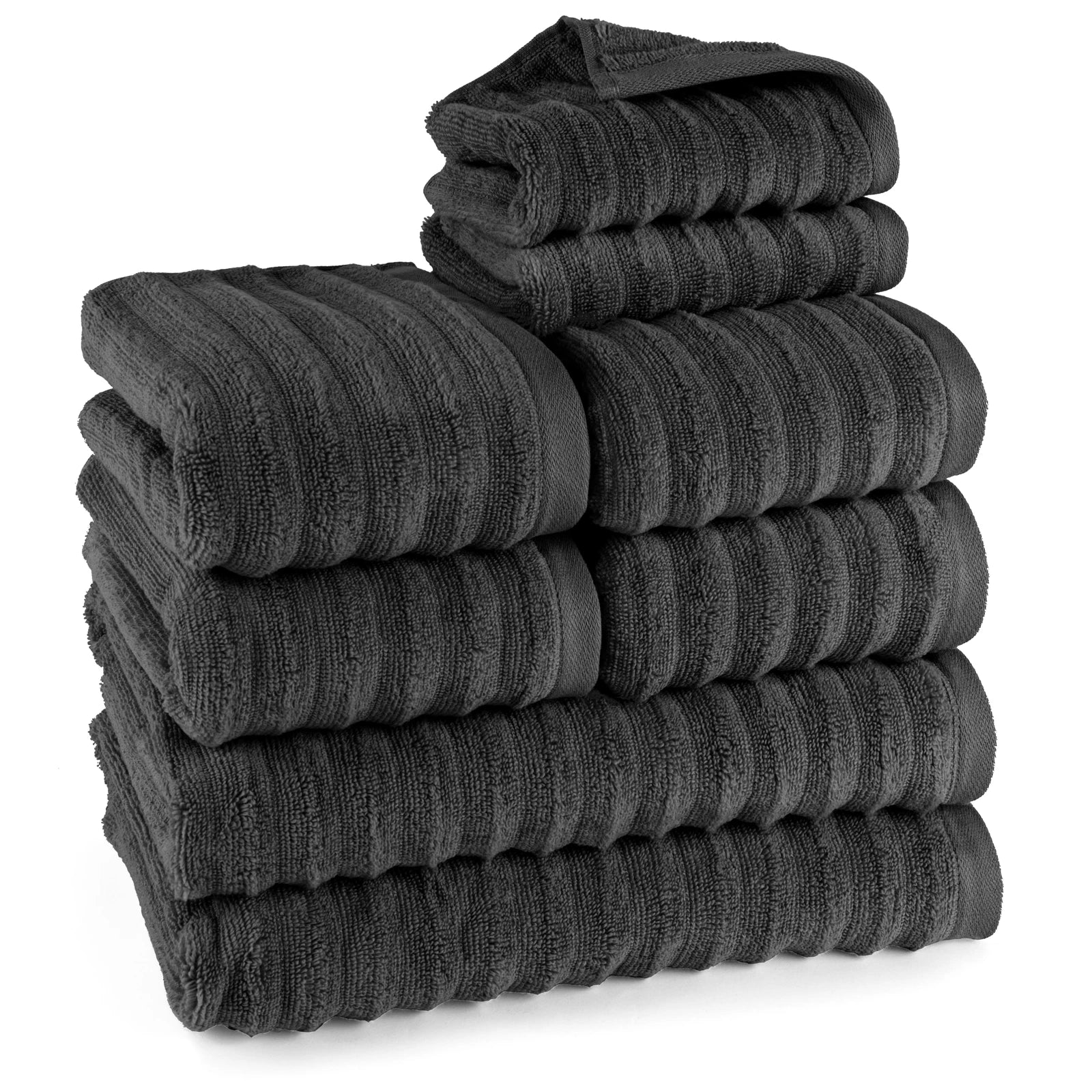 Handtuch Sets "Waves" - Anthrazit / 4x30x50 + 4x50x100 + 2x70x140 cm Pure Label