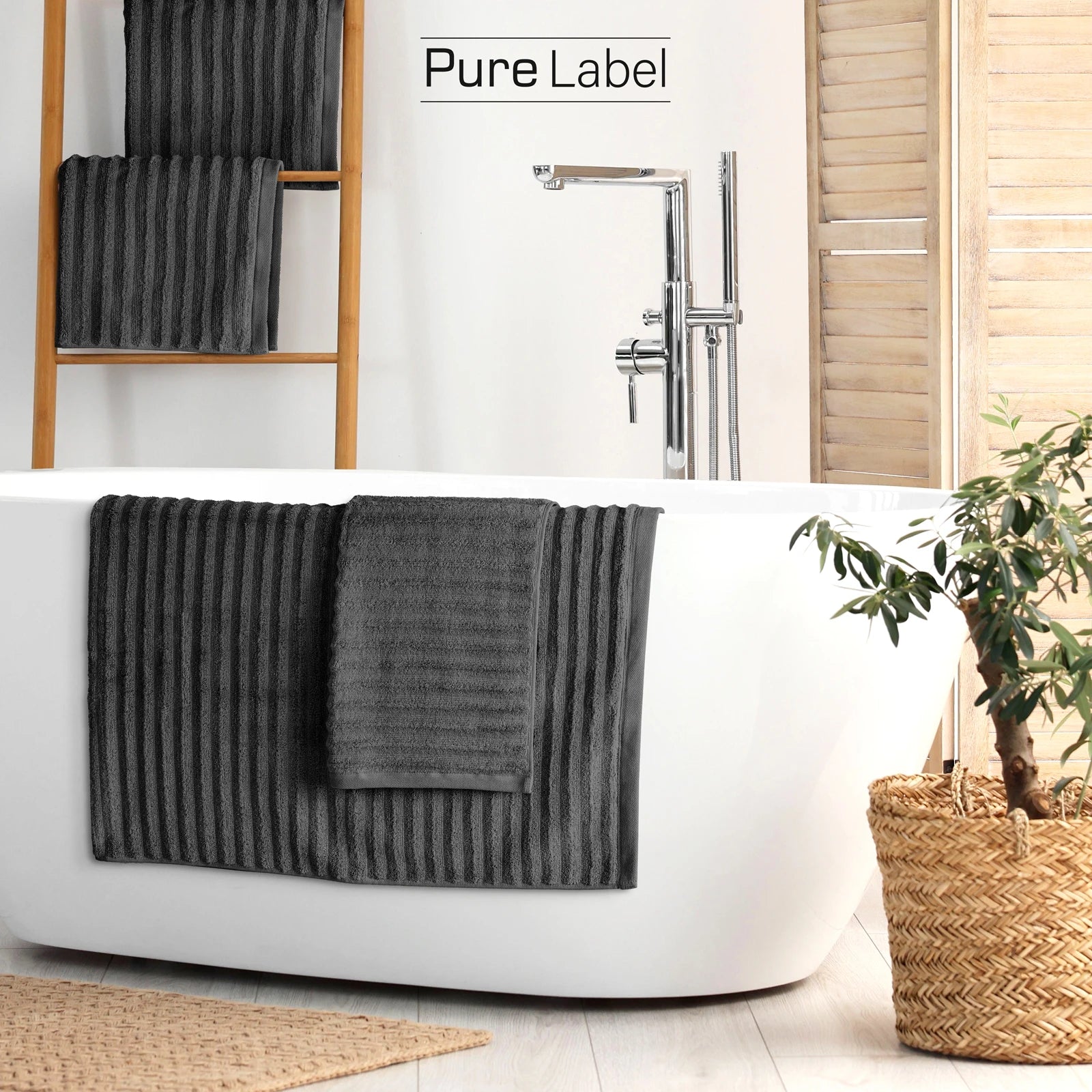 Duschtuch "Waves" - Anthrazit / 2x 70x140cm Pure Label