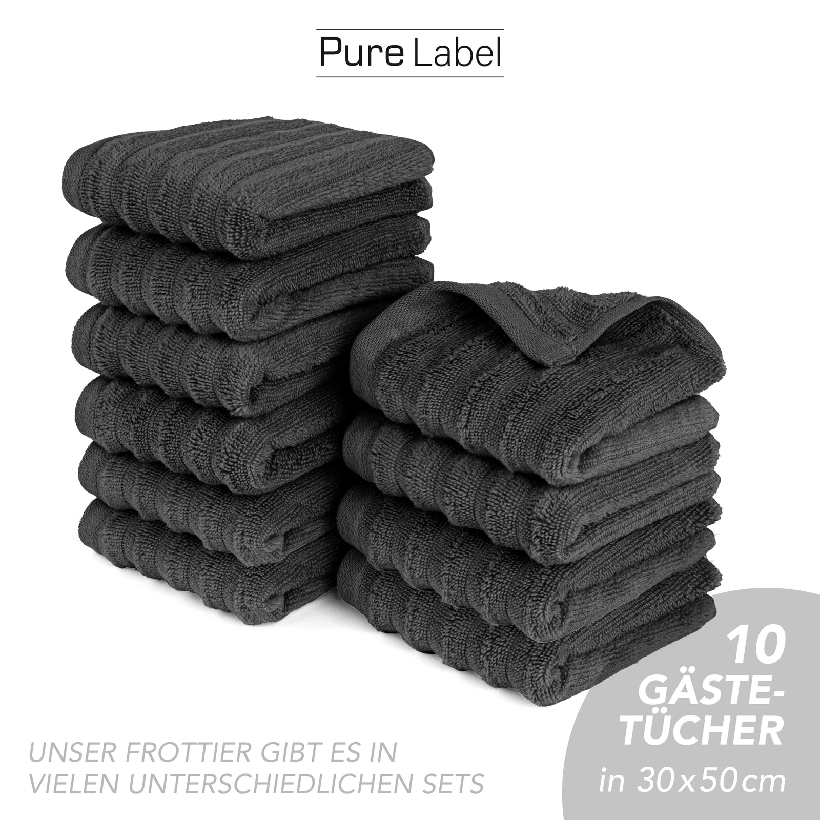 Gästehandtuch "Waves" - Anthrazit / 10x 30x50cm Pure Label
