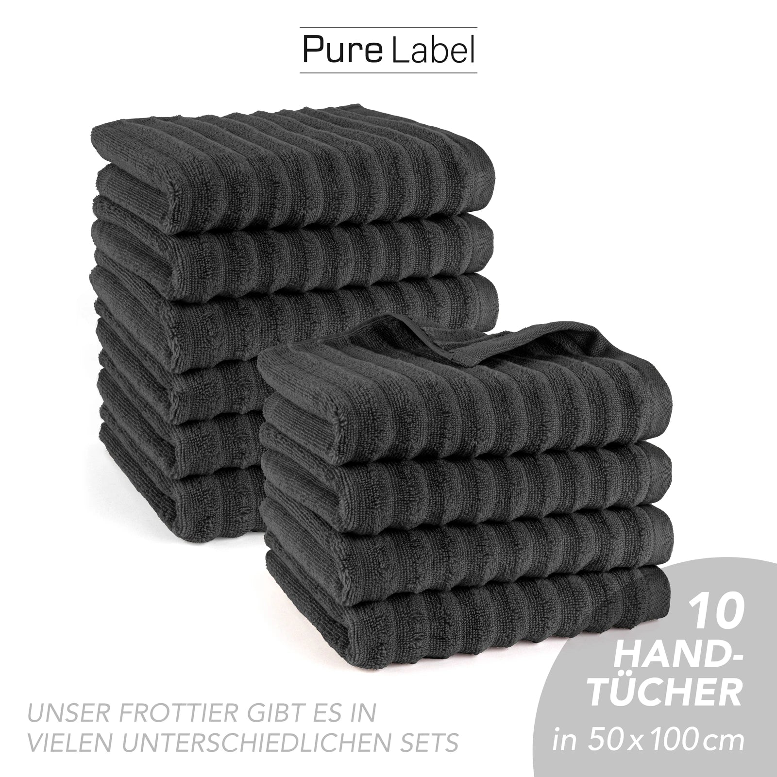 Handtuch "Waves" - Anthrazit / 4x 50x100cm Pure Label