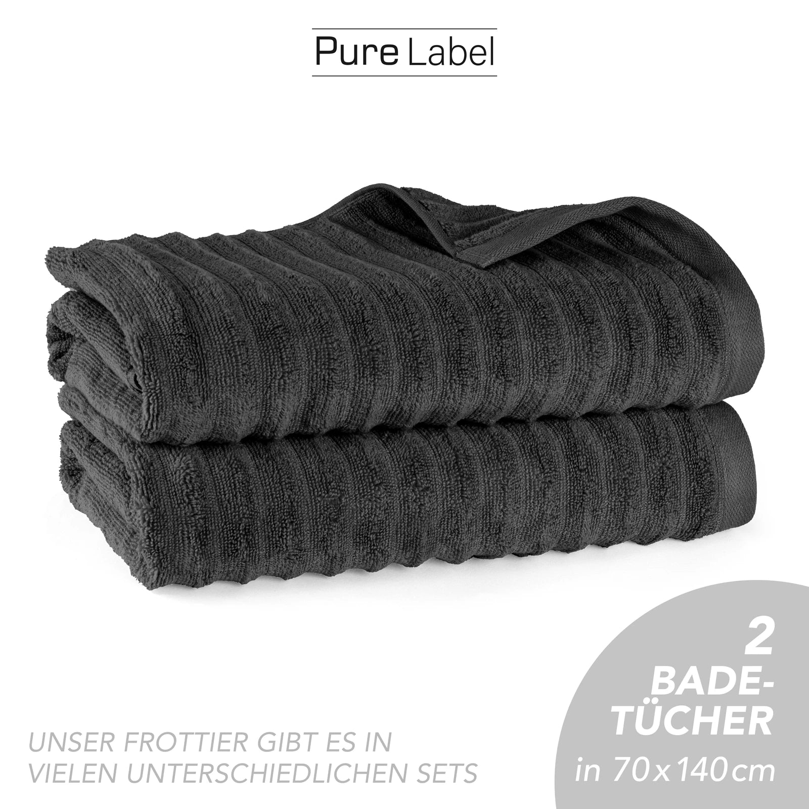 Duschtuch "Waves" - Anthrazit / 2x 70x140cm Pure Label