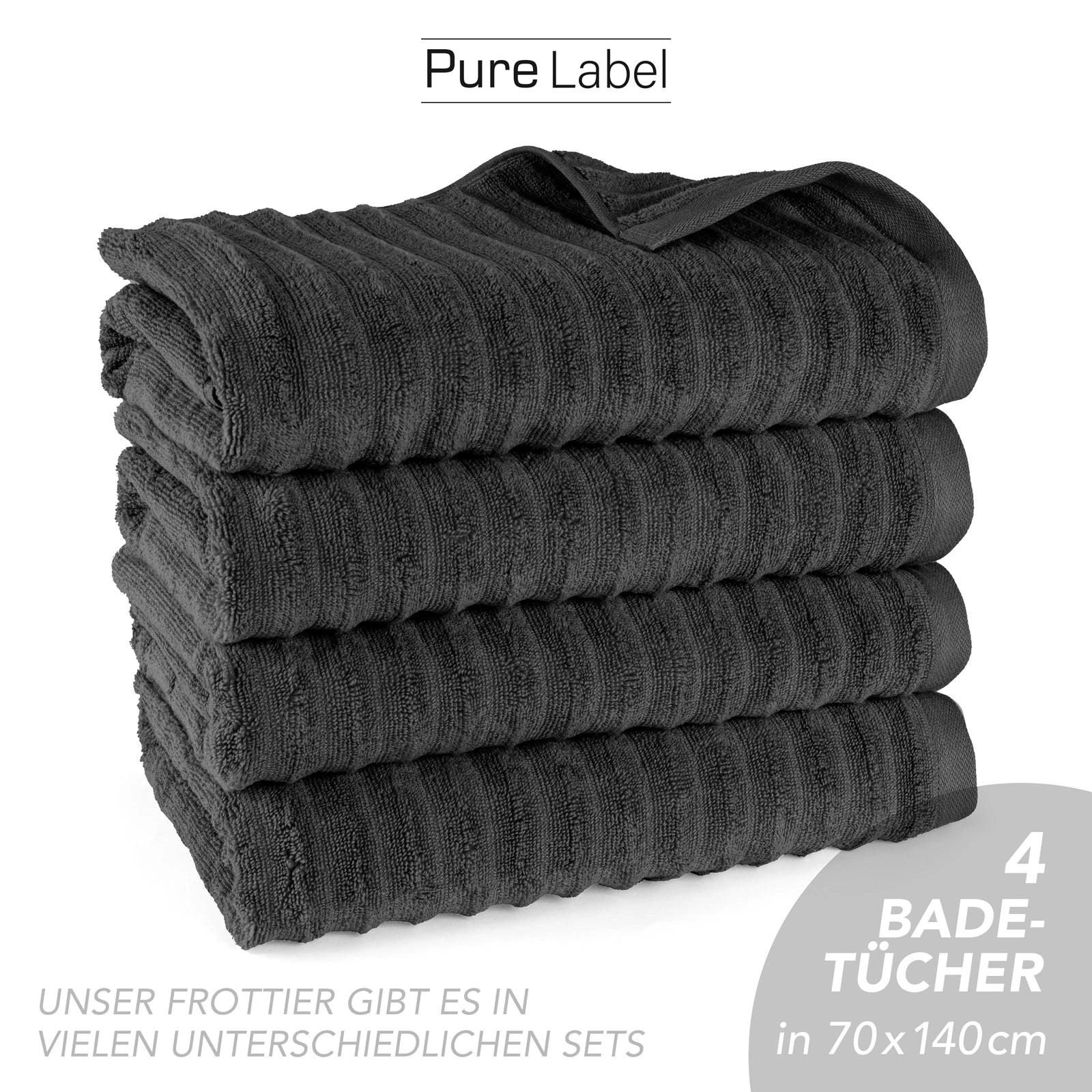 Duschtuch "Waves" - Anthrazit / 2x 70x140cm Pure Label