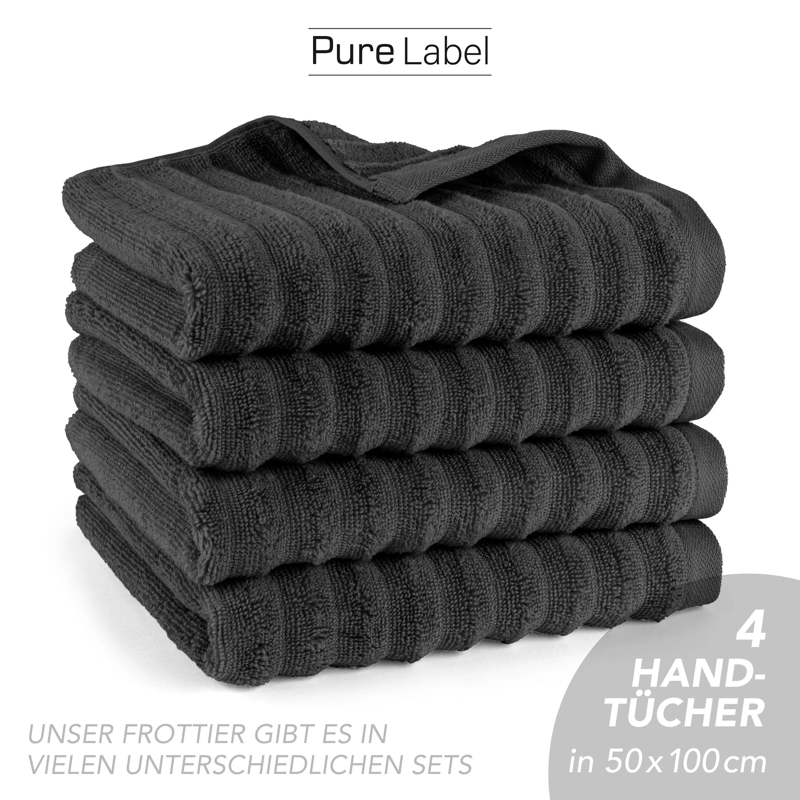 Handtuch "Waves" - Anthrazit / 4x 50x100cm Pure Label