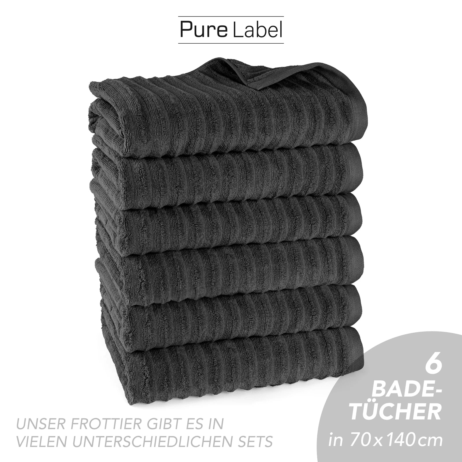 Duschtuch "Waves" - Anthrazit / 2x 70x140cm Pure Label