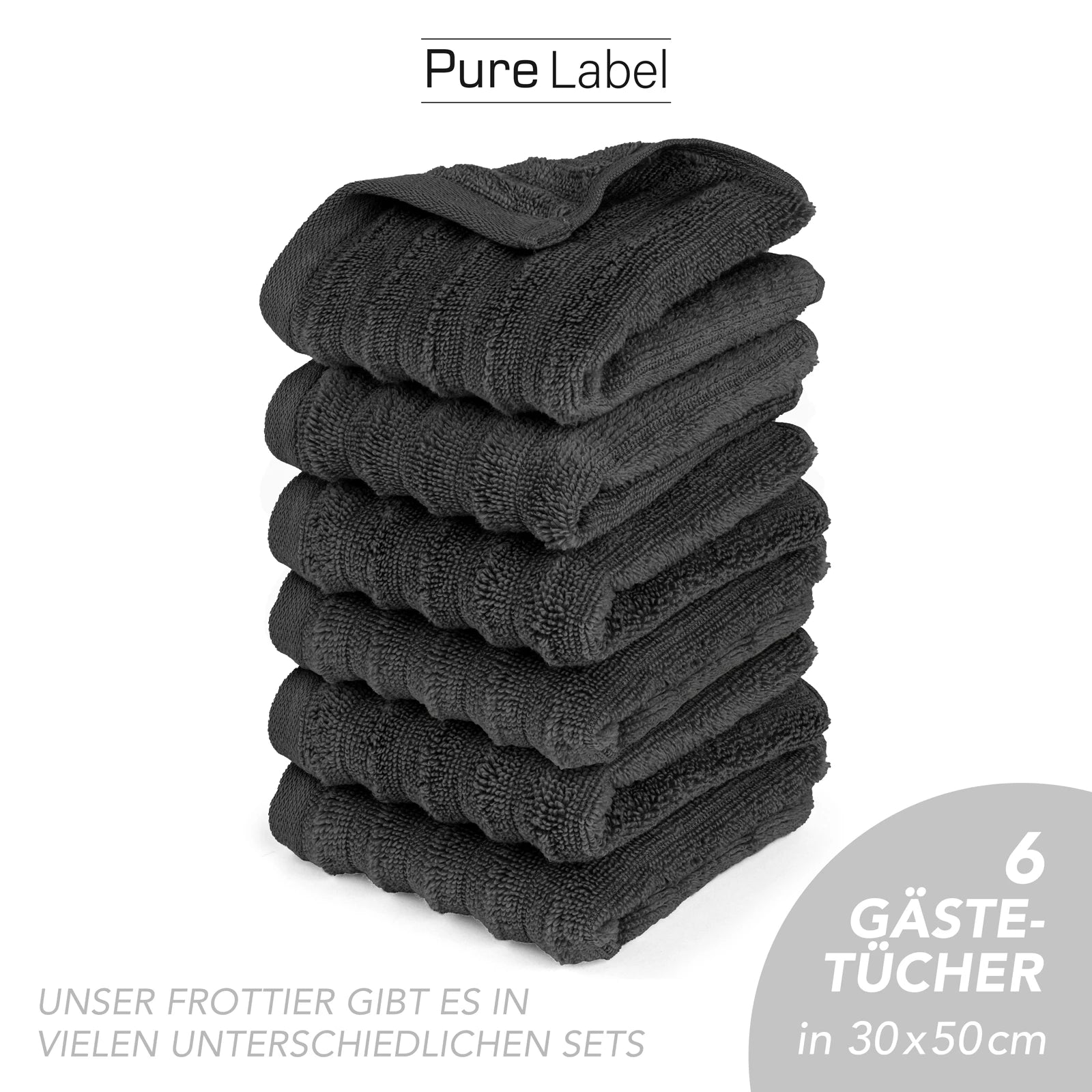 Gästehandtuch "Waves" - Anthrazit / 10x 30x50cm Pure Label
