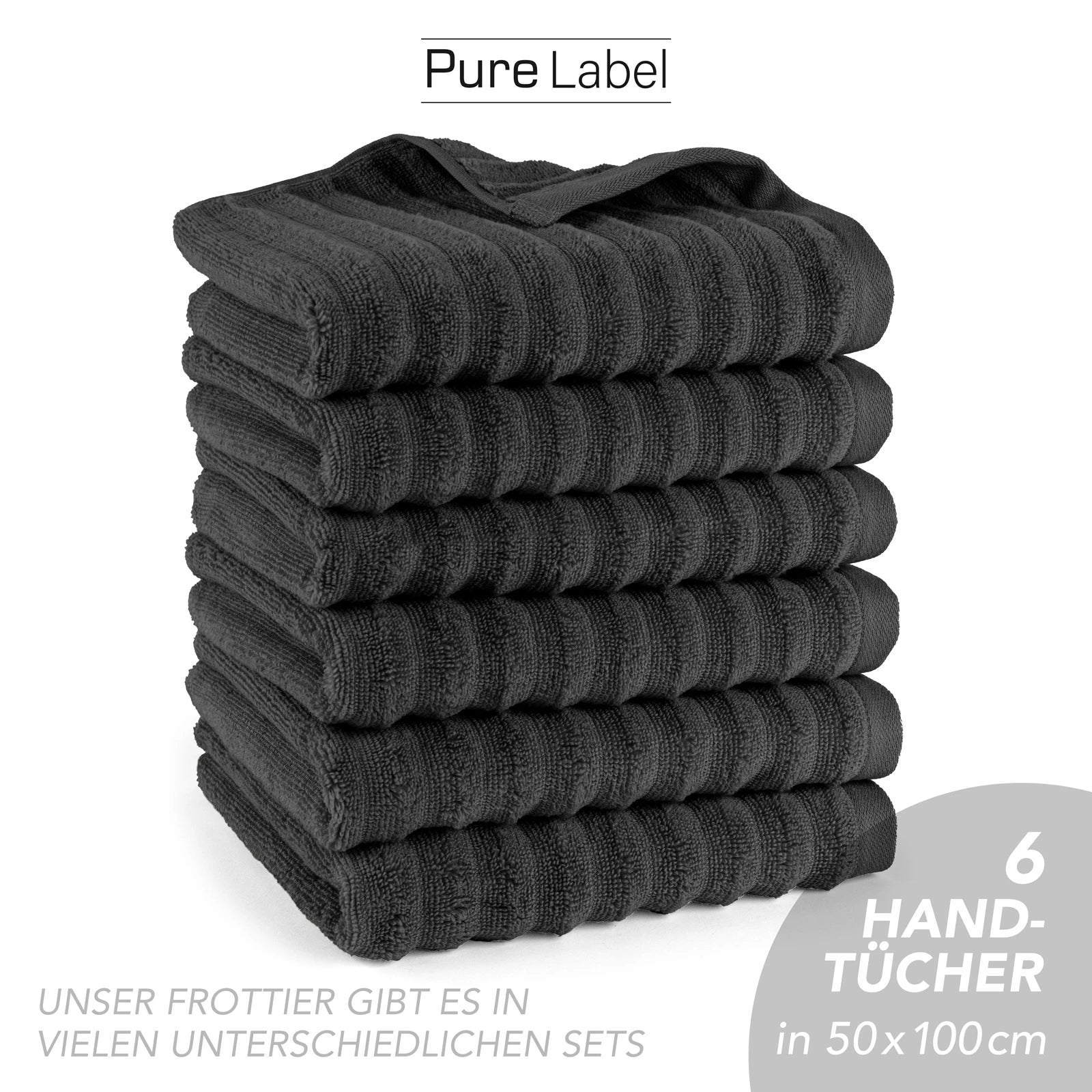 Handtuch "Waves" - Anthrazit / 4x 50x100cm Pure Label