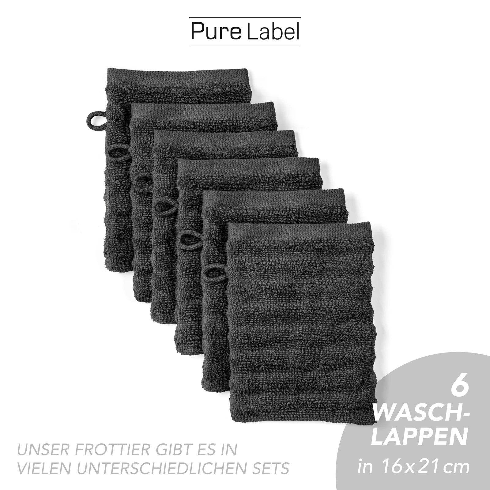 Waschlappen "Waves" - Anthrazit / 4x 16x21cm Pure Label