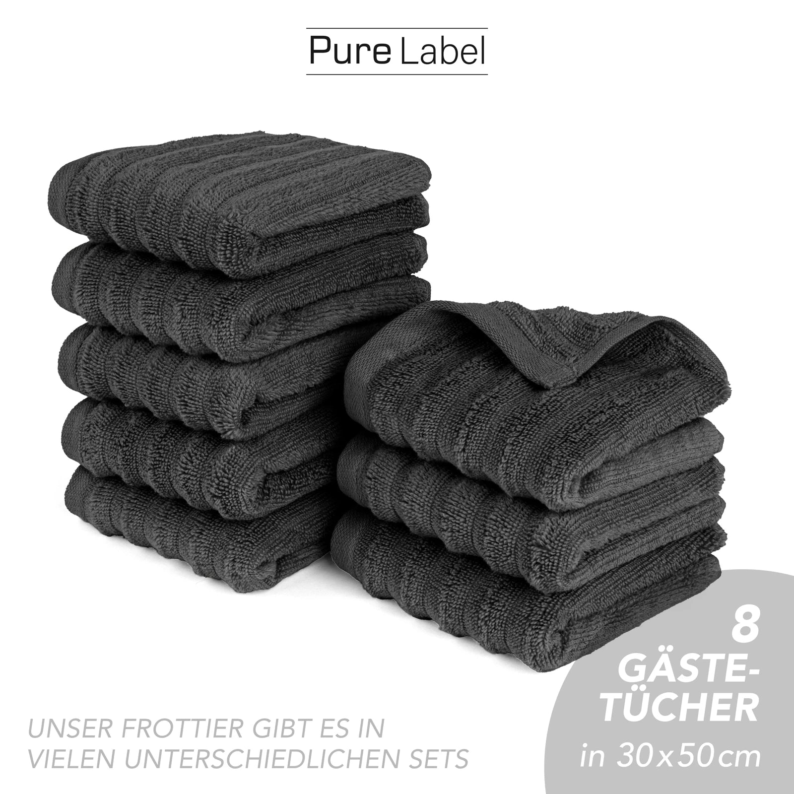Gästehandtuch "Waves" - Anthrazit / 10x 30x50cm Pure Label