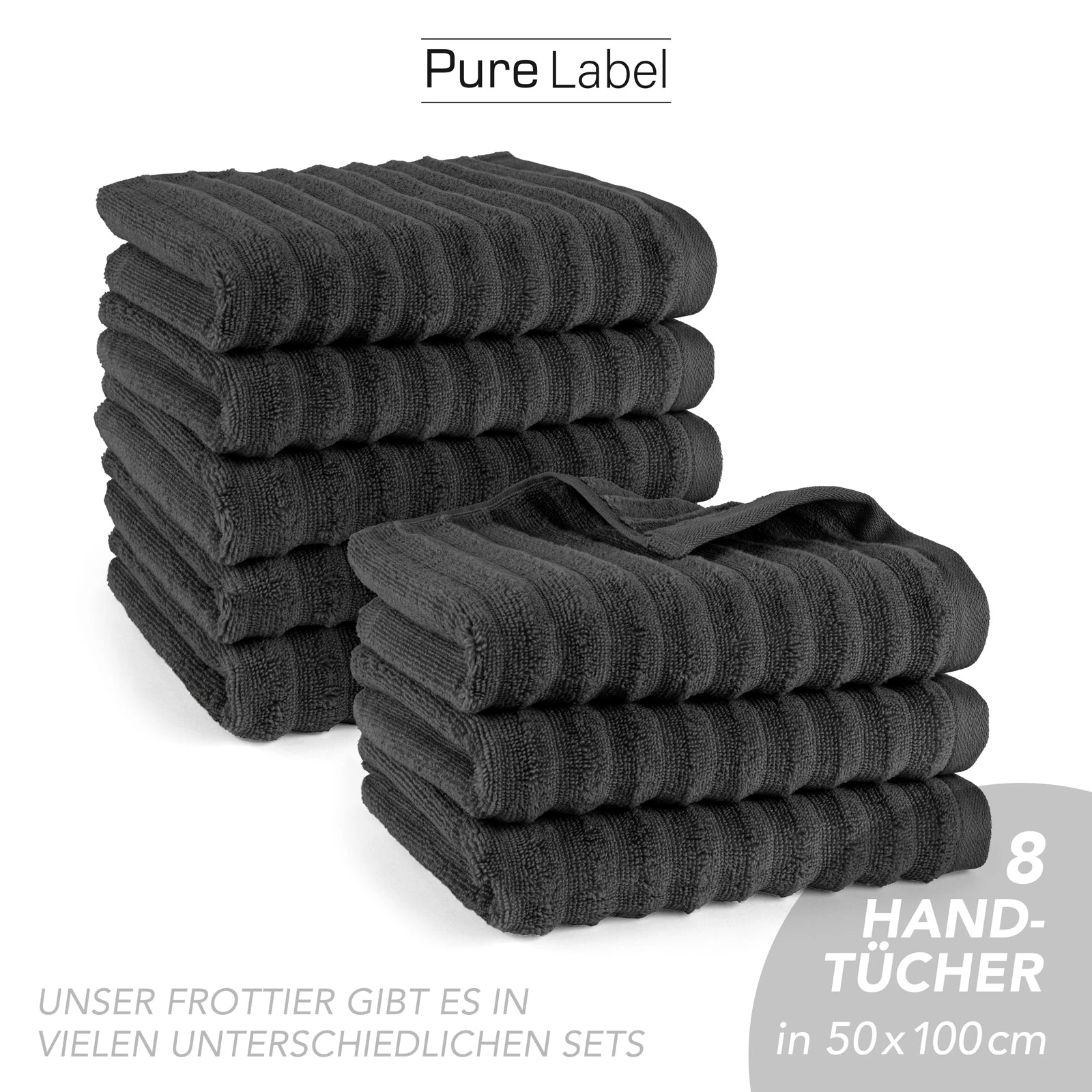 Handtuch "Waves" - Anthrazit / 4x 50x100cm Pure Label