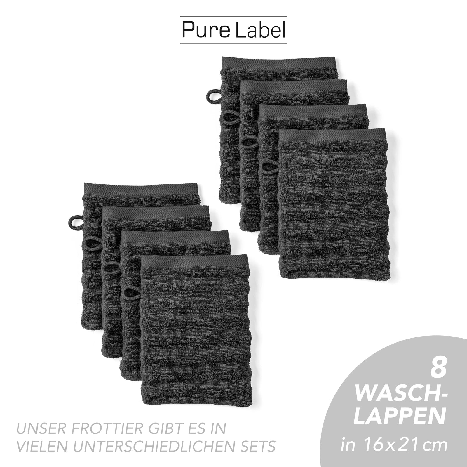 Waschlappen "Waves" - Anthrazit / 4x 16x21cm Pure Label