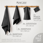 Handtuch Sets "Waves" - Anthrazit / 4x30x50 + 4x50x100 + 2x70x140 cm Pure Label