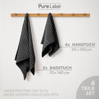 Handtuch Sets "Waves" - Anthrazit / 4x30x50 + 4x50x100 + 2x70x140 cm Pure Label