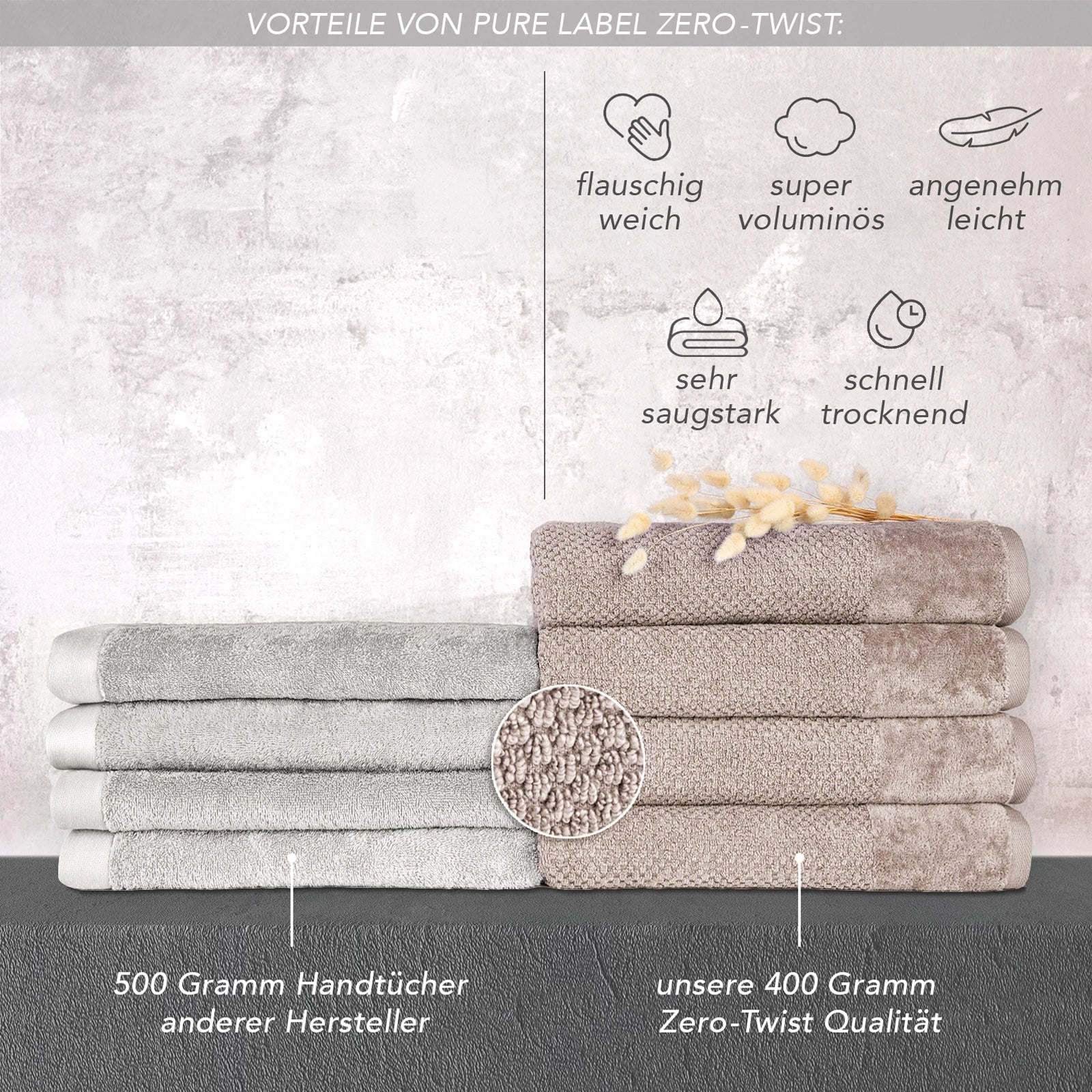 Handtuch Sets "Popcorn" - Anthrazit / 2x50x100 + 2x70x140 cm Pure Label
