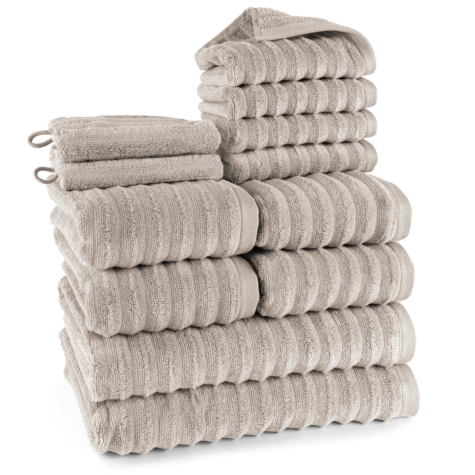 Handtuch Sets "Waves" - Anthrazit / 4x30x50 + 4x50x100 + 2x70x140 cm Pure Label
