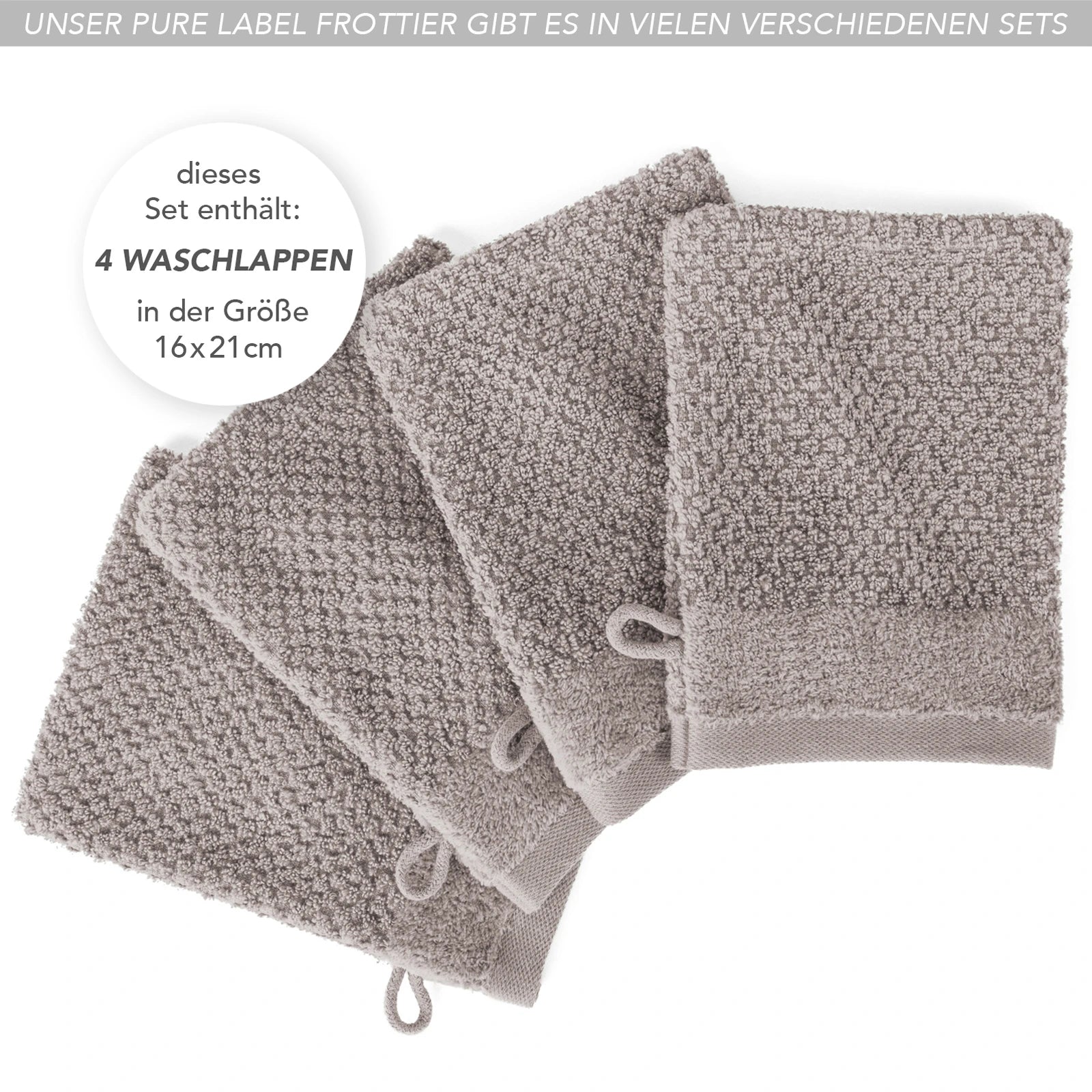 Waschlappen "Popcorn" - Anthrazit / 4x 16x21cm Pure Label