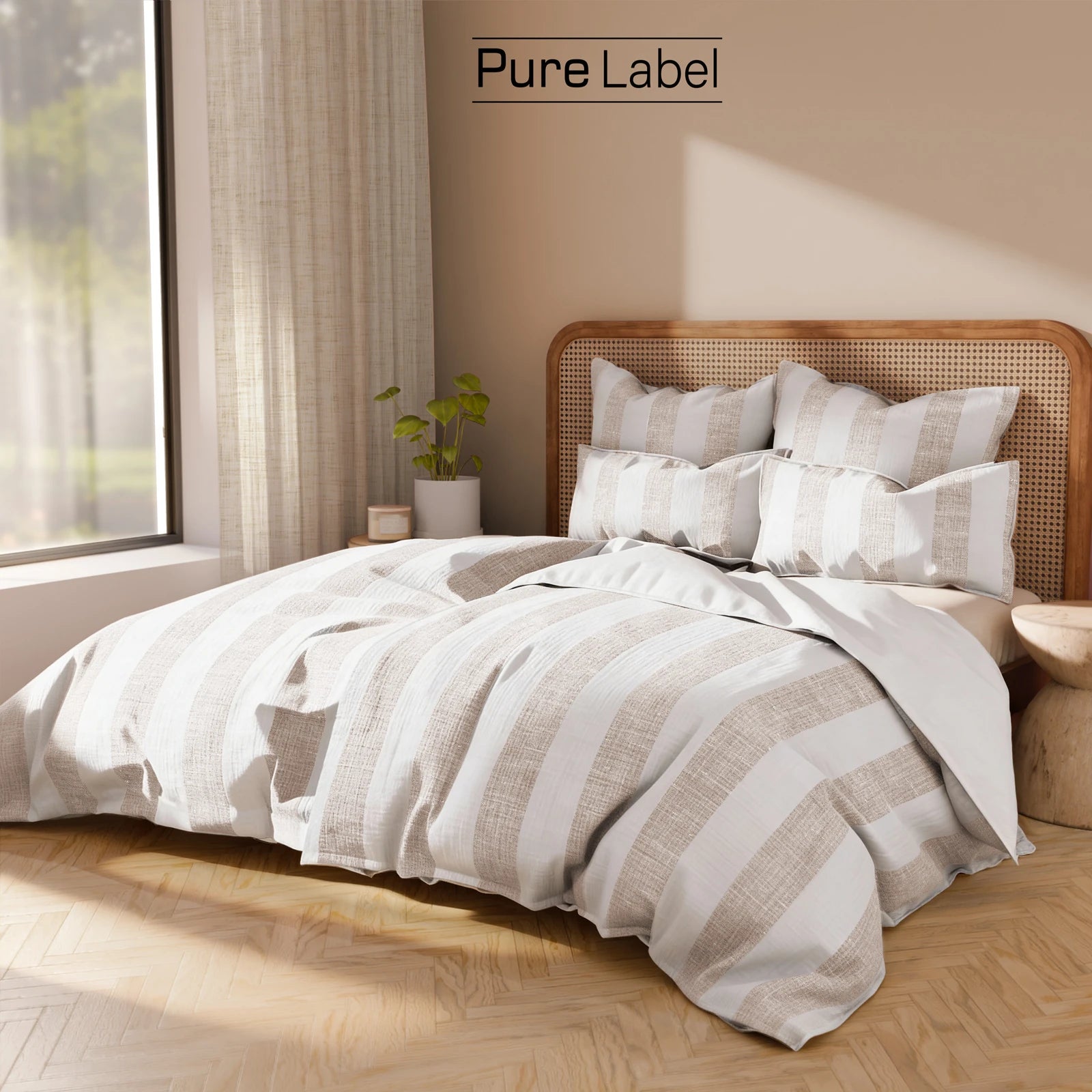 Musselin Bettwäsche  - Beige - Gestreift  135x200 40x80 cm