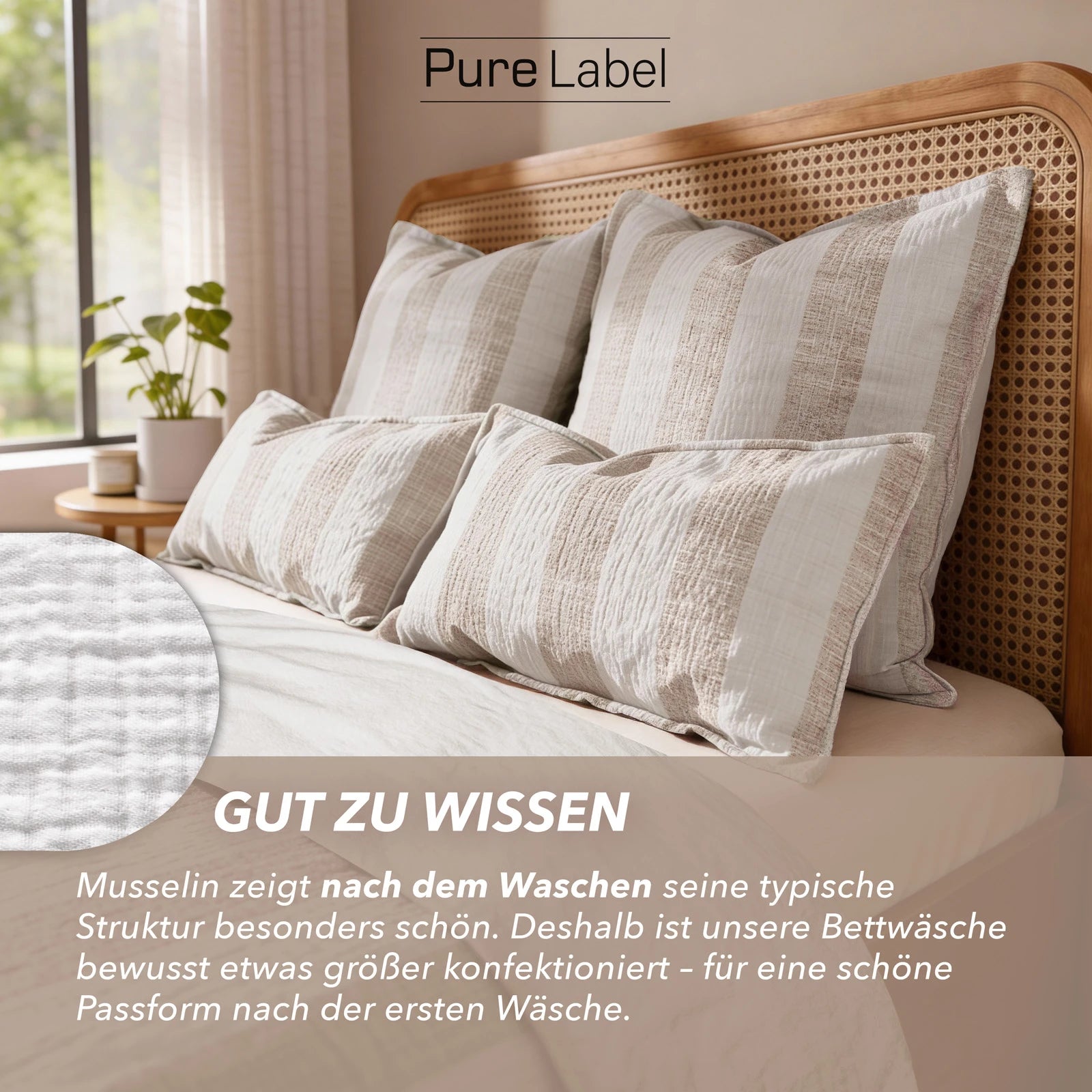 Musselin Bettwäsche  - Beige - Gestreift  135x200 80x80 cm