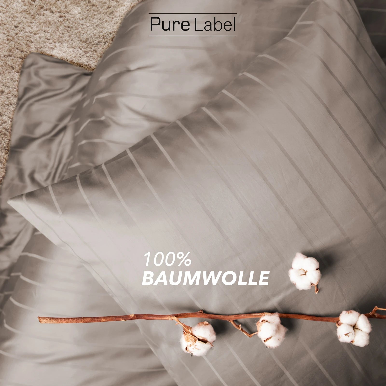 Bettwäsche Mako Satin mit Streifen - Taupe - 2x135x200 + 2x80x80cm