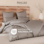 Bettwäsche Mako Satin mit Streifen - Taupe - 135x200 + 80x80cm