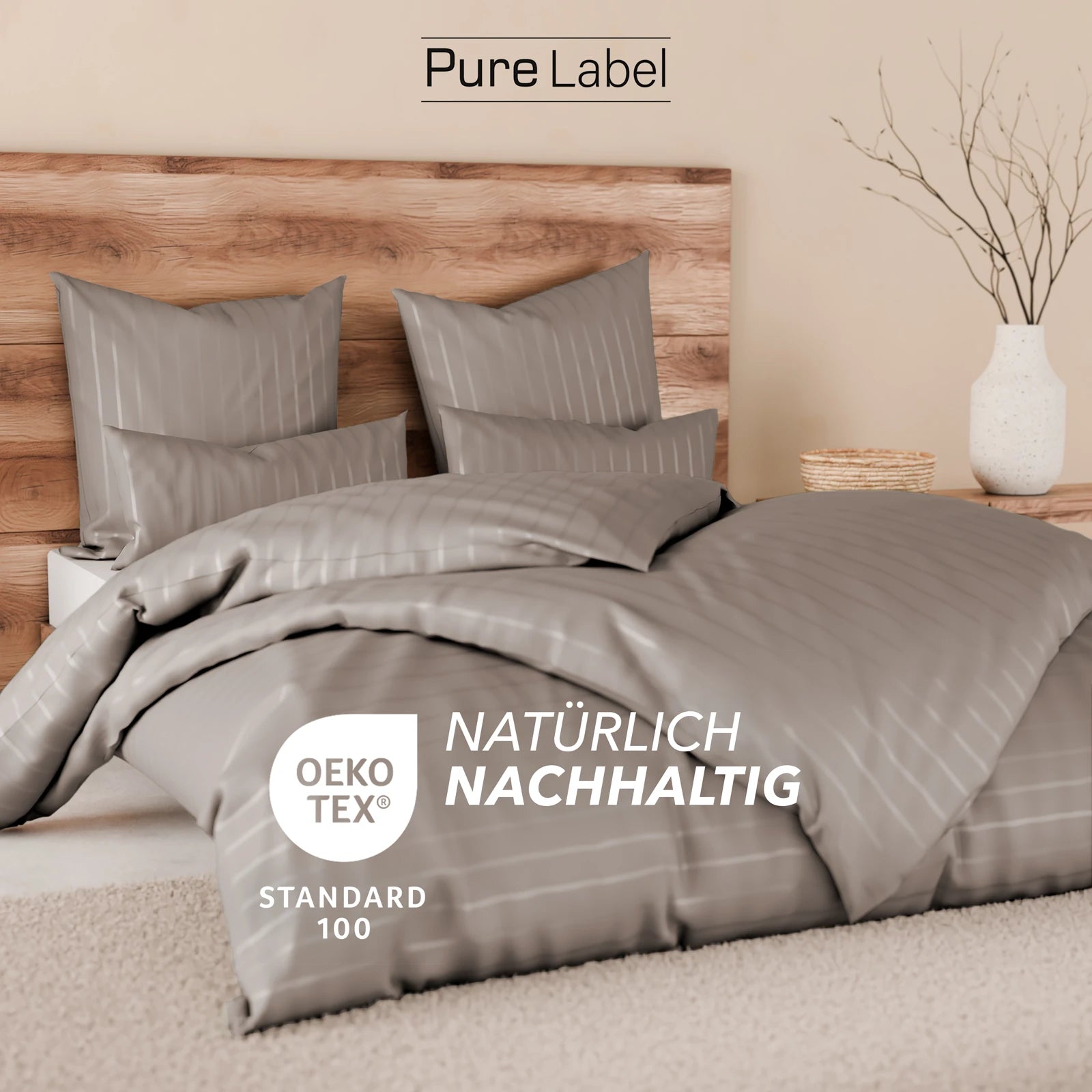 Bettwäsche Mako Satin mit Streifen - Taupe - 135x200 + 80x80cm