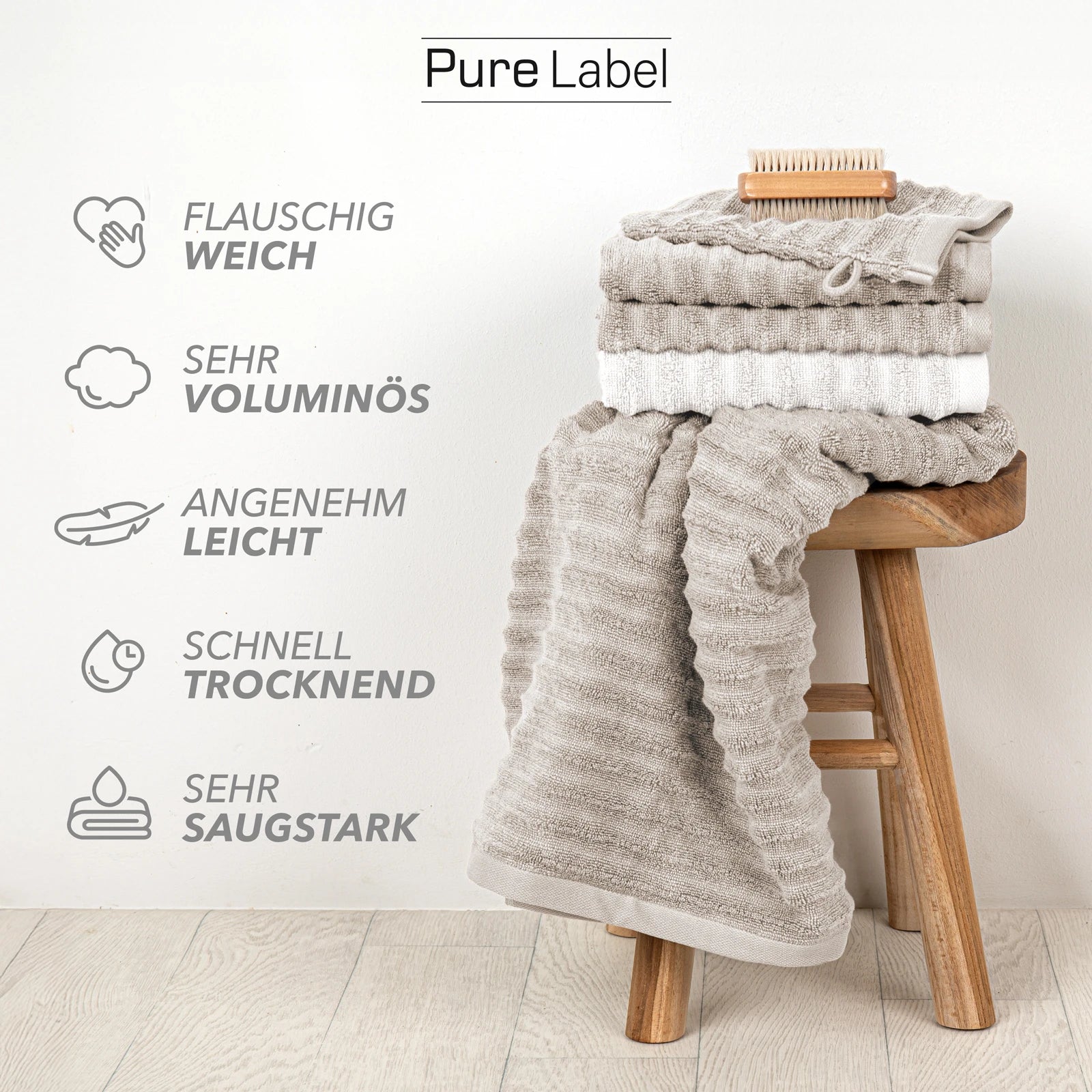 Handtuch Sets "Waves" - Anthrazit / 4x30x50 + 4x50x100 + 2x70x140 cm Pure Label