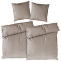 Bettwäsche Mako Satin mit Streifen - Taupe - 2x155x220 + 2x80x80cm