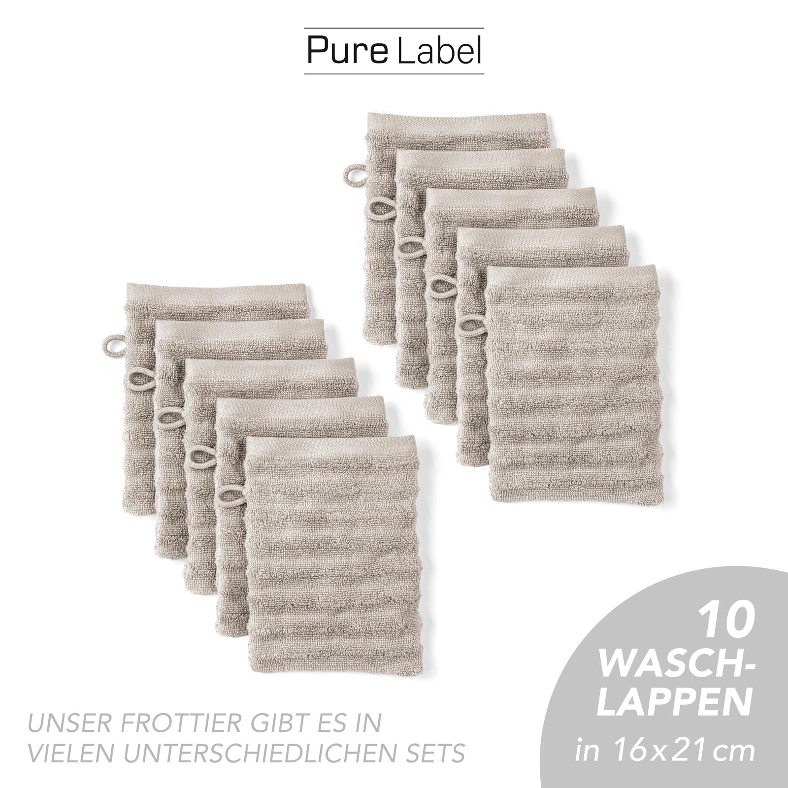 Waschlappen "Waves" - Anthrazit / 4x 16x21cm Pure Label