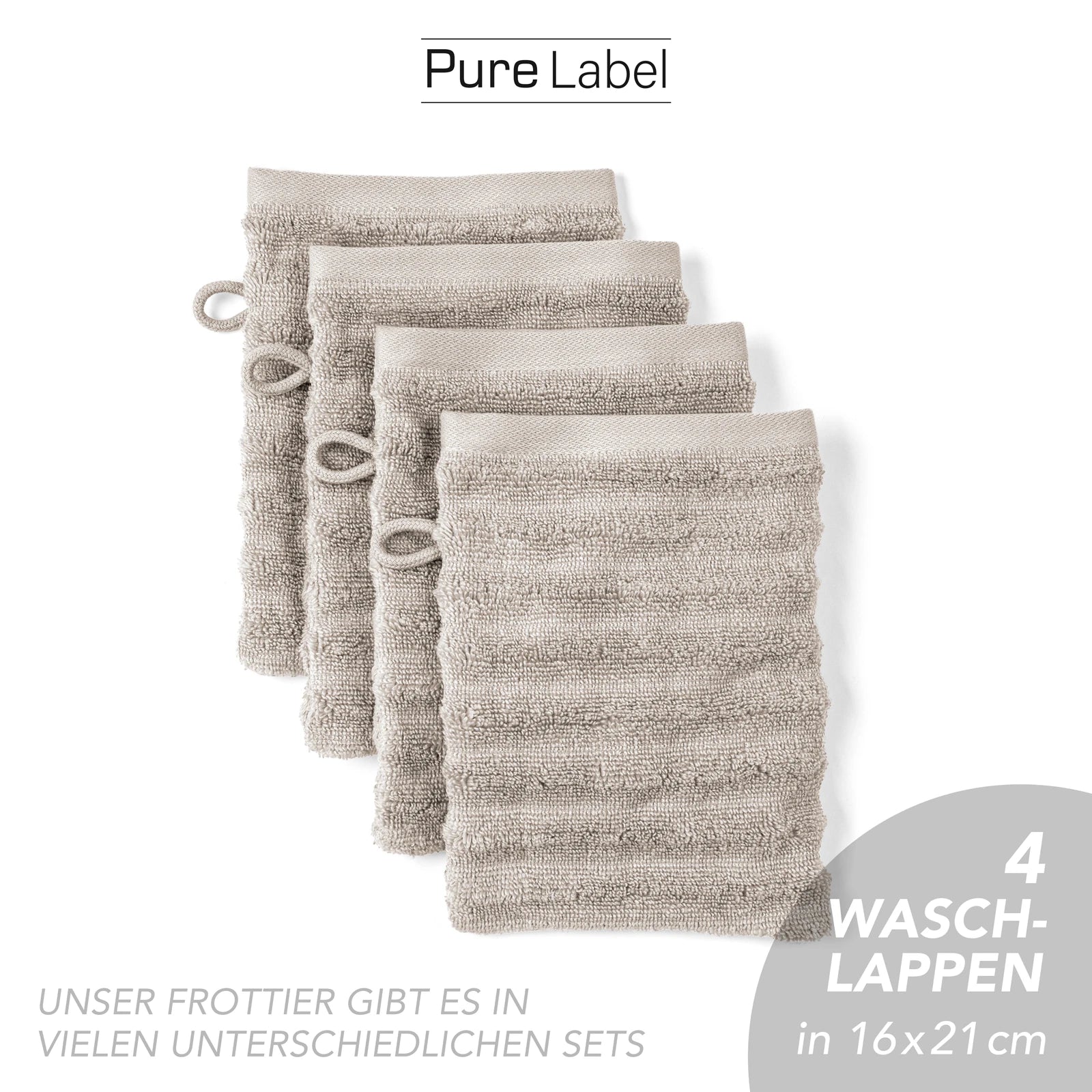 Waschlappen "Waves" - Anthrazit / 4x 16x21cm Pure Label
