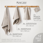 Handtuch Sets "Waves" - Anthrazit / 4x30x50 + 4x50x100 + 2x70x140 cm Pure Label