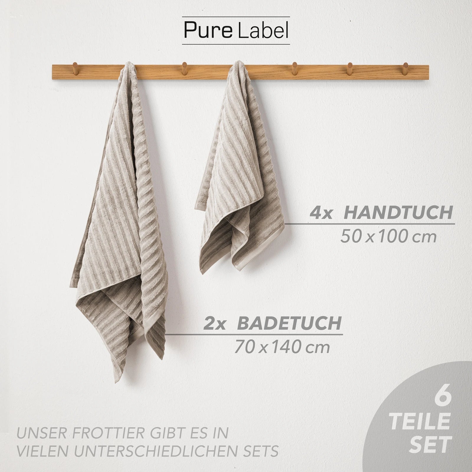 Handtuch Sets "Waves" - Anthrazit / 4x30x50 + 4x50x100 + 2x70x140 cm Pure Label