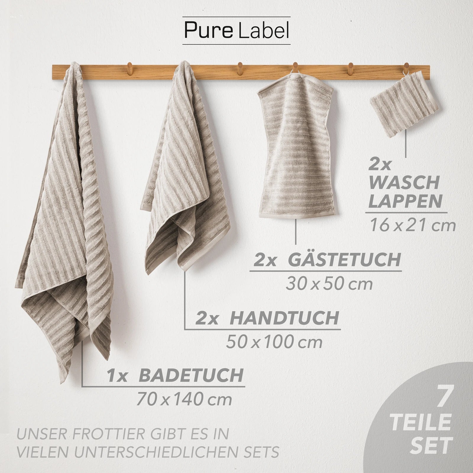 Handtuch Sets "Waves" - Anthrazit / 4x30x50 + 4x50x100 + 2x70x140 cm Pure Label