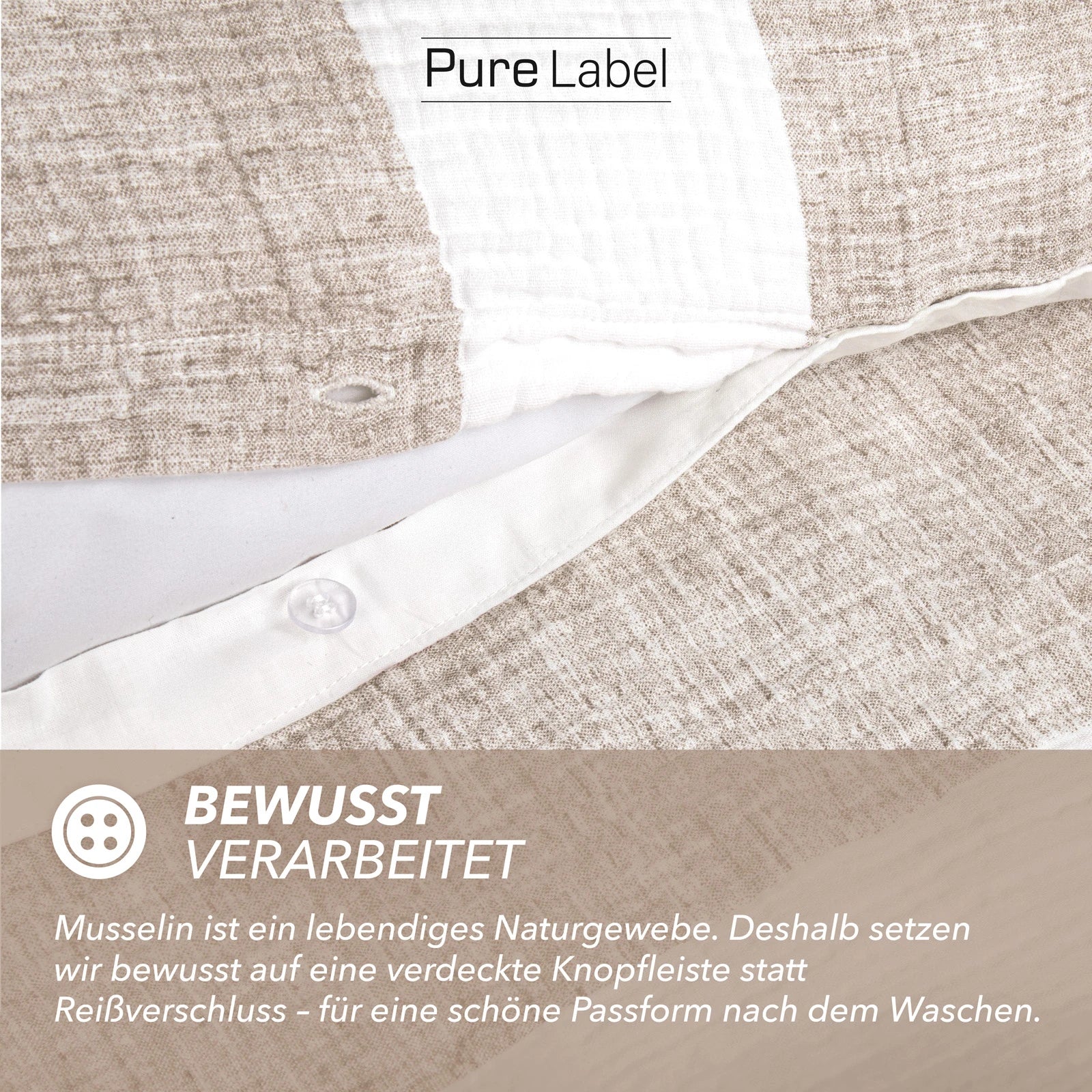Musselin Bettwäsche  - Beige - Gestreift  135x200 80x80 cm
