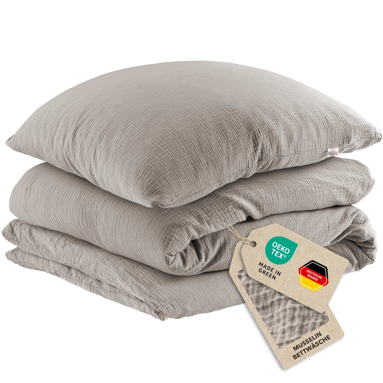 Musselin Bettwäsche Einzelbettwäsche - Taupe - 155x220 + 40x80 cm