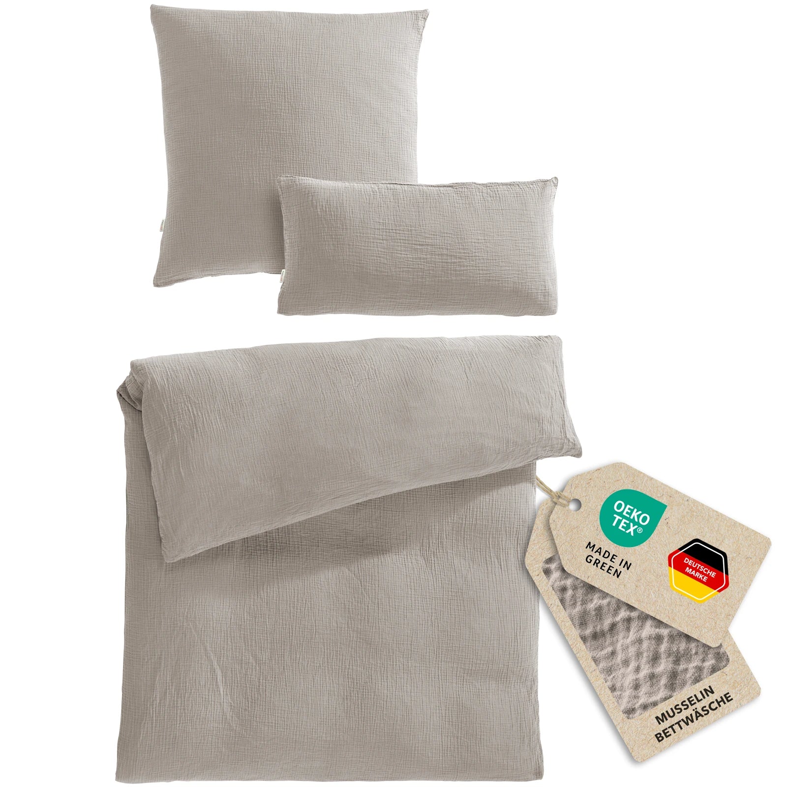 Musselin Bettwäsche Einzelbettwäsche - Taupe - 135x200 + 80x80 + 40x80 cm