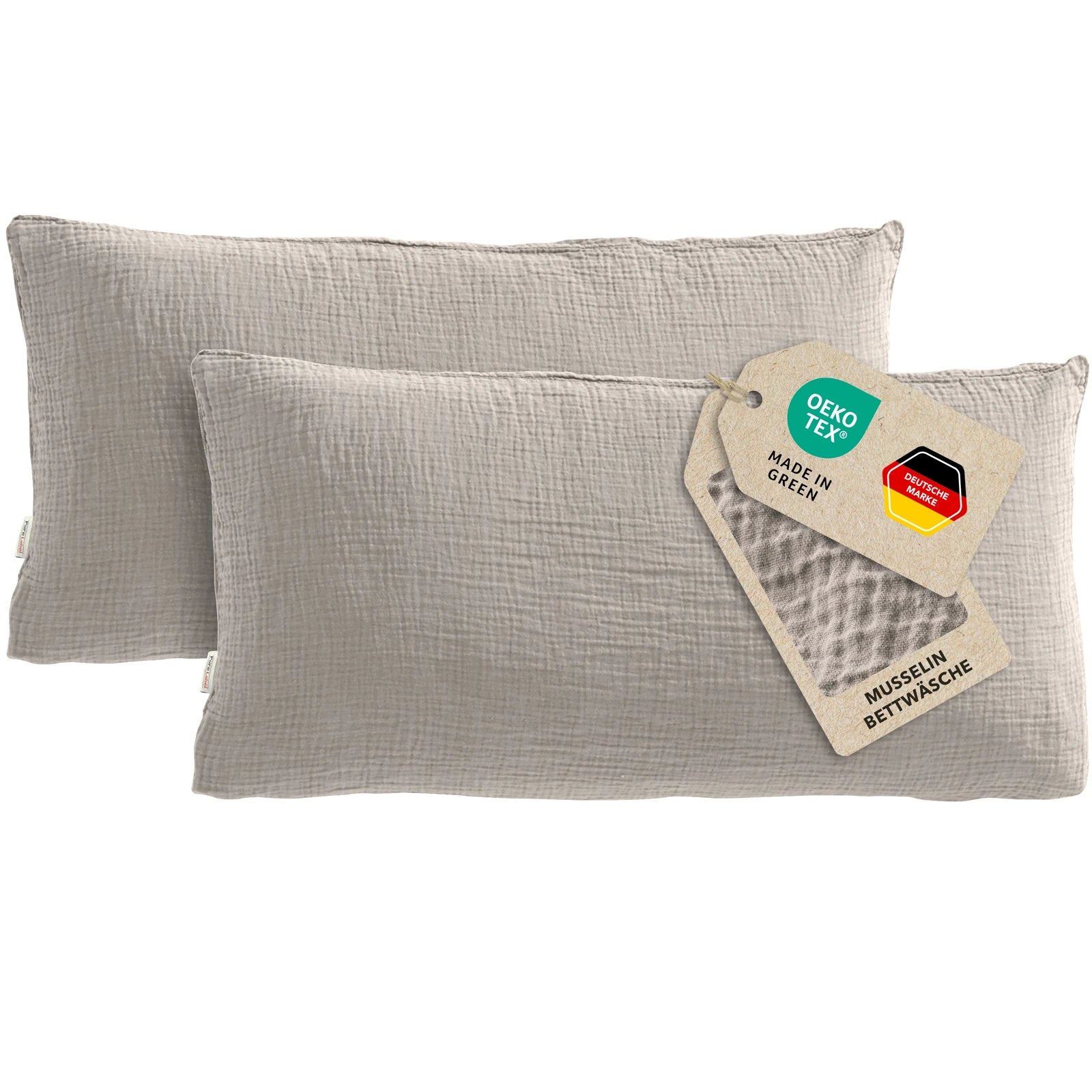Musselin Kopfkissenbezug - Taupe - 2x40x80 cm
