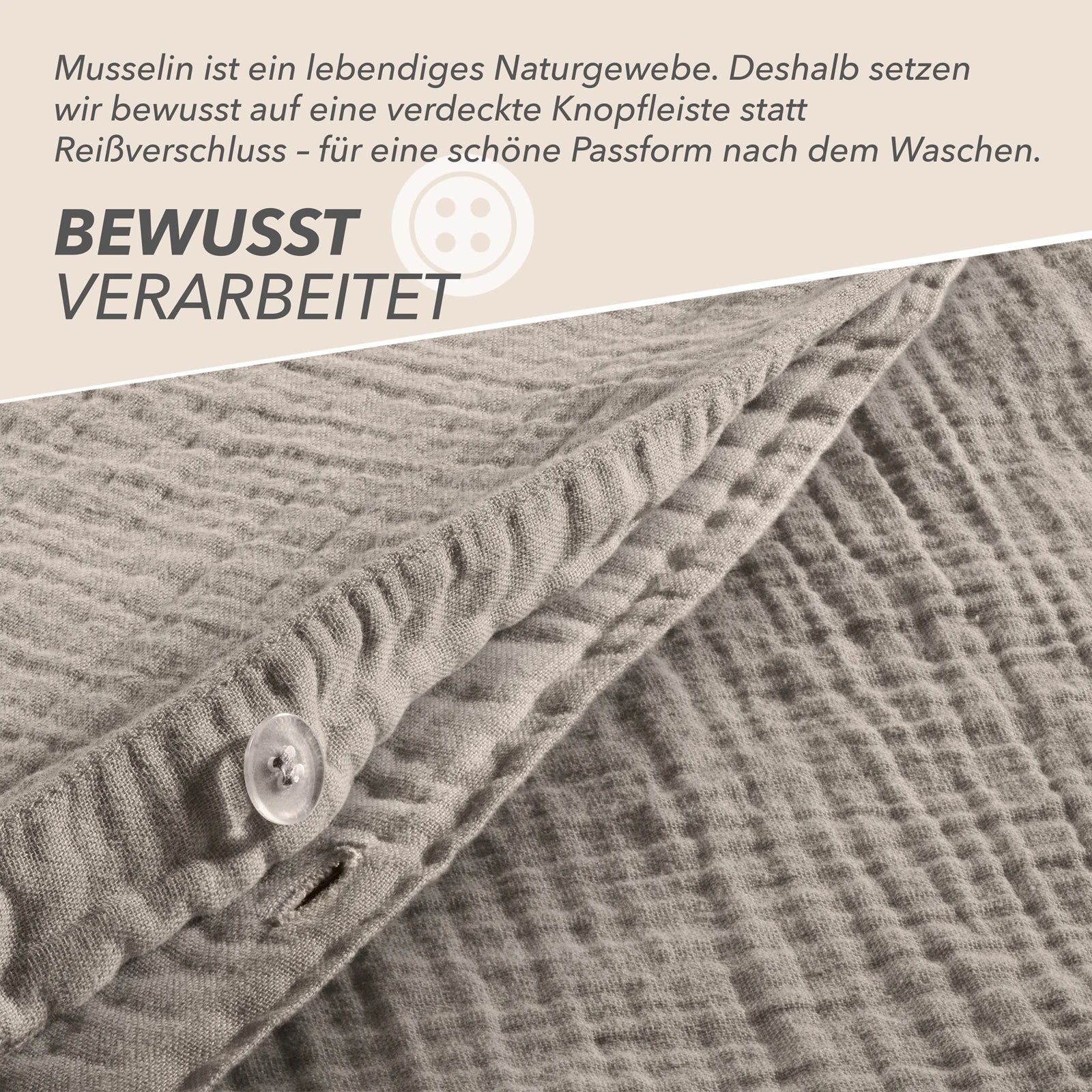 Musselin Bettwäsche Sets - Taupe - 2x155x220 + 2x40x80 cm