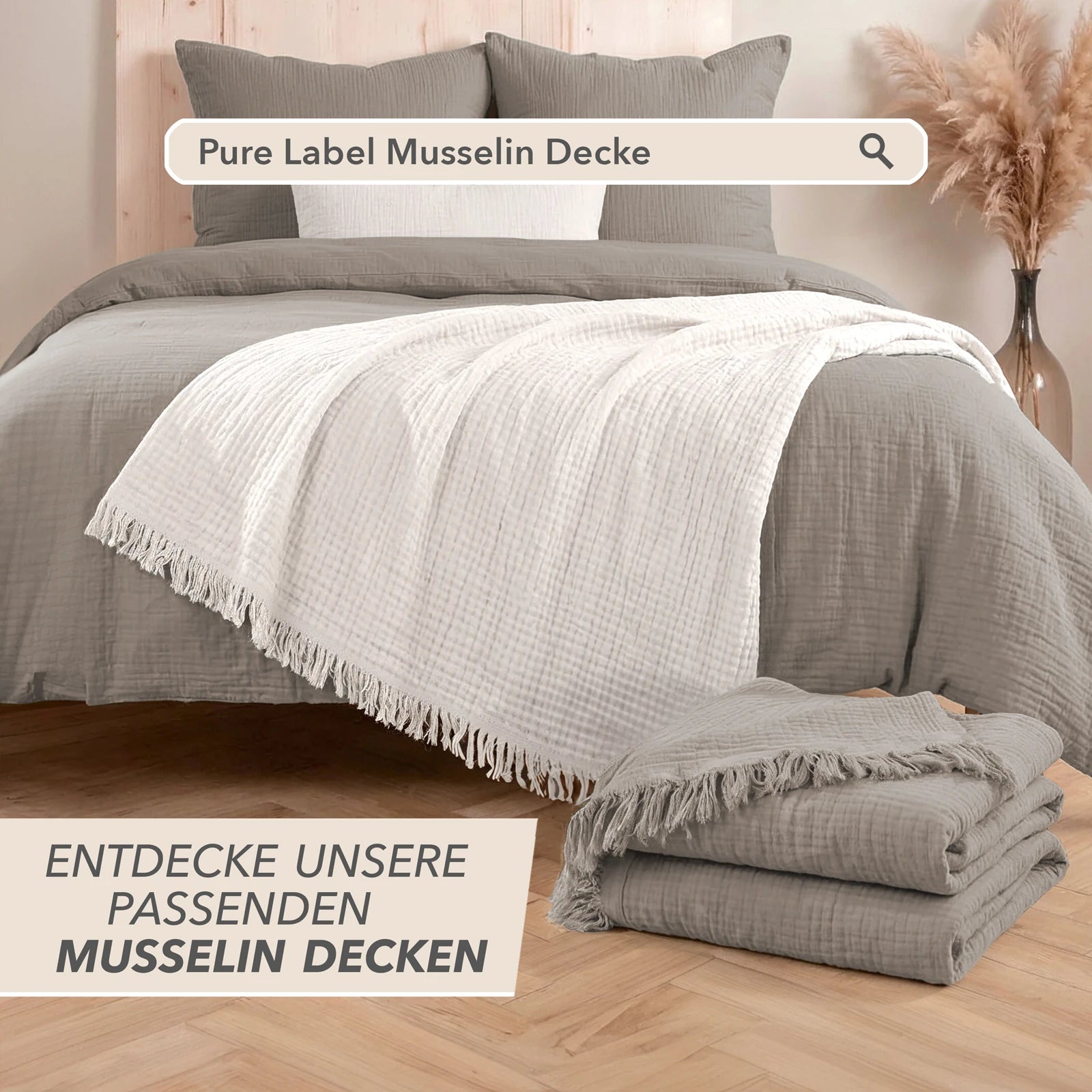 Musselin Bettwäsche Sets - Taupe - 2x155x220 + 2x40x80 cm