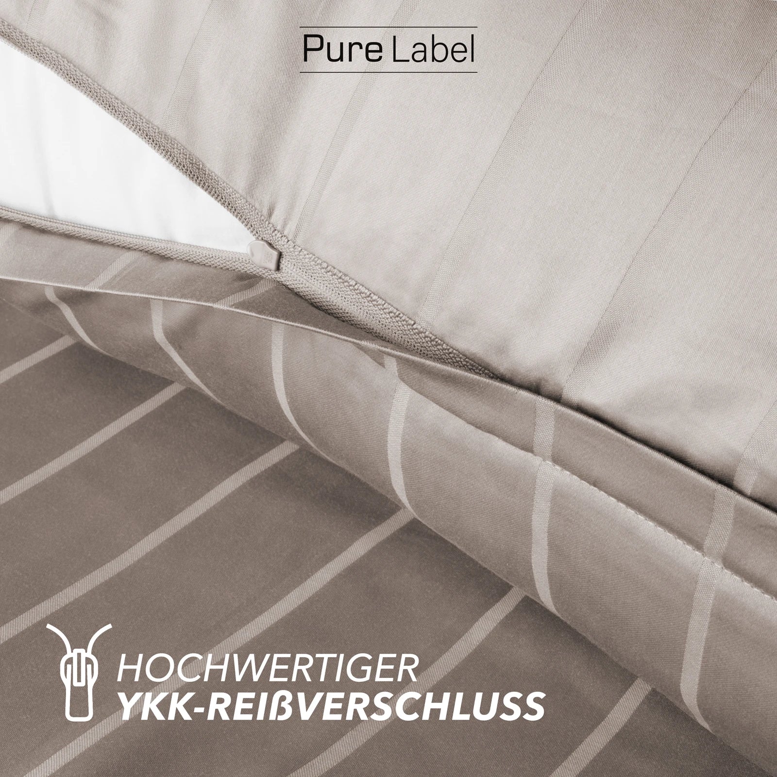 Kissenbezug Mako Satin mit Streifen - Taupe - 40x80