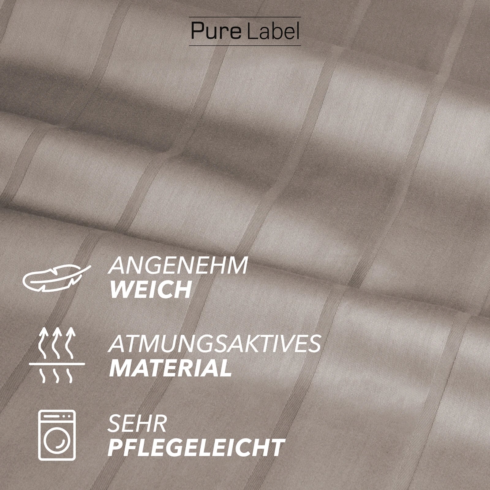 Bettwäsche Mako Satin mit Streifen - Taupe - 2x135x200 + 2x80x80cm