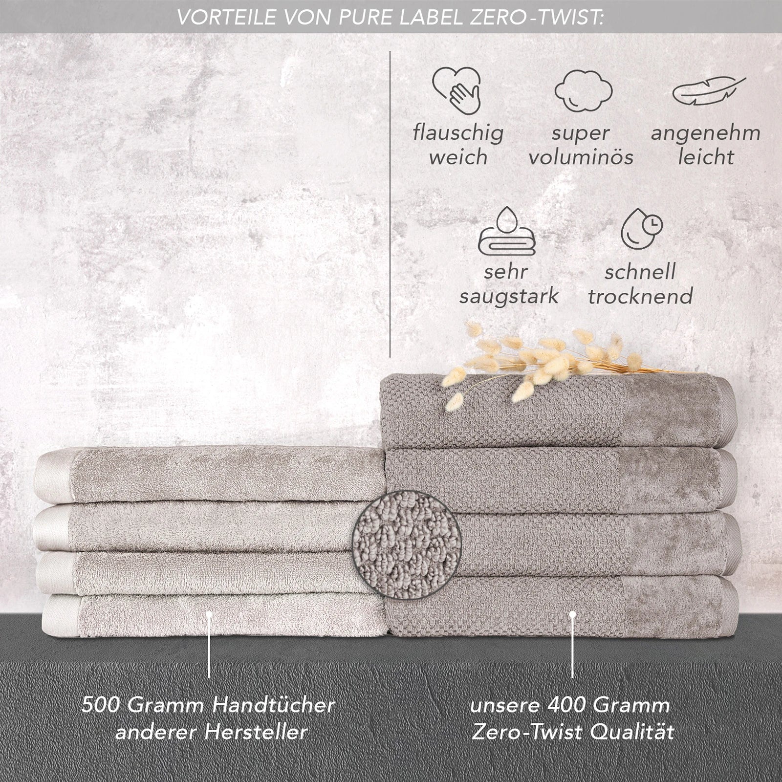 Handtuch Sets "Popcorn" - Anthrazit / 2x50x100 + 2x70x140 cm Pure Label