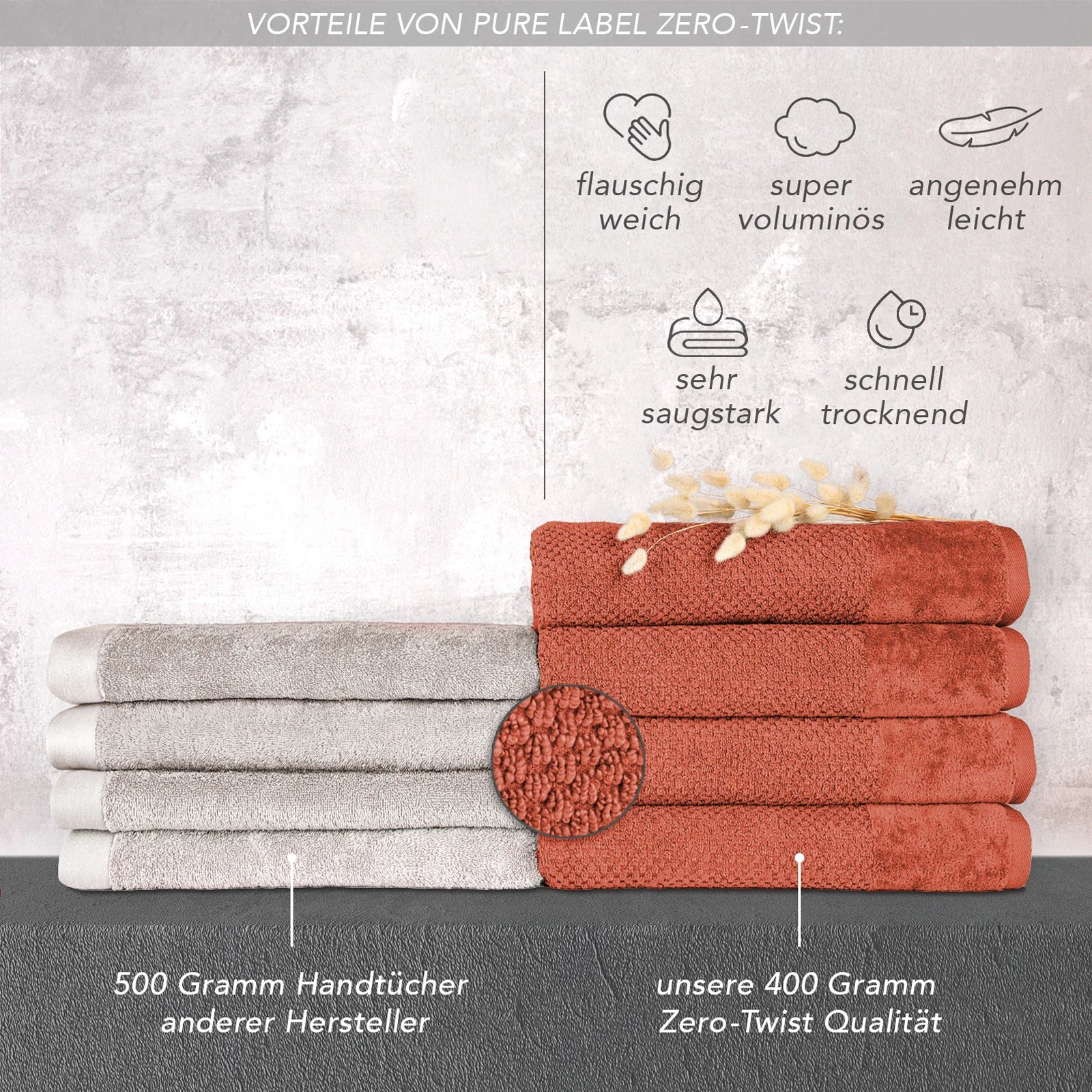 Handtuch Sets "Popcorn" - Anthrazit / 2x50x100 + 2x70x140 cm Pure Label