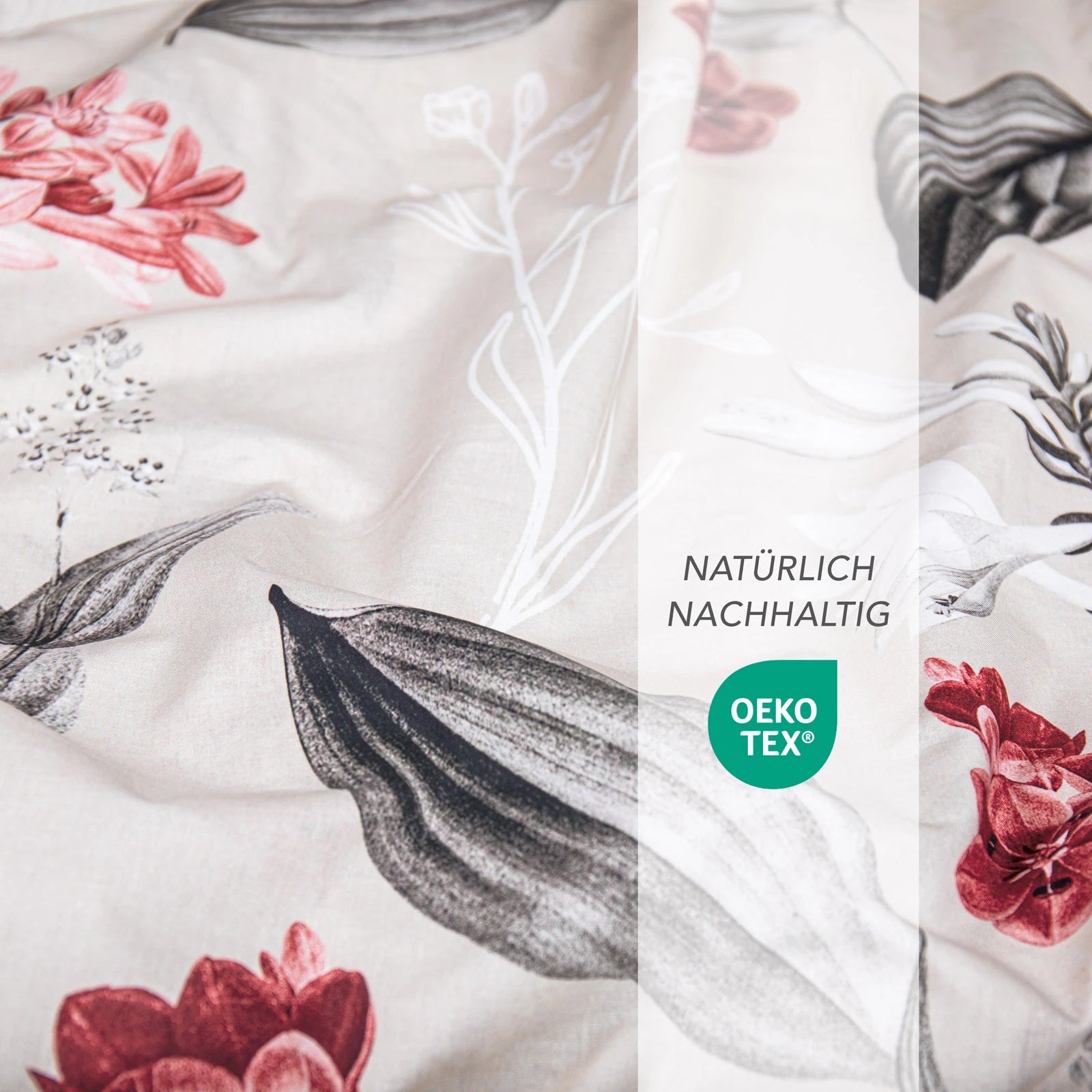 Bettwäsche "Blumen" - Beere / 135x200 + 40x80 cm Pure Label