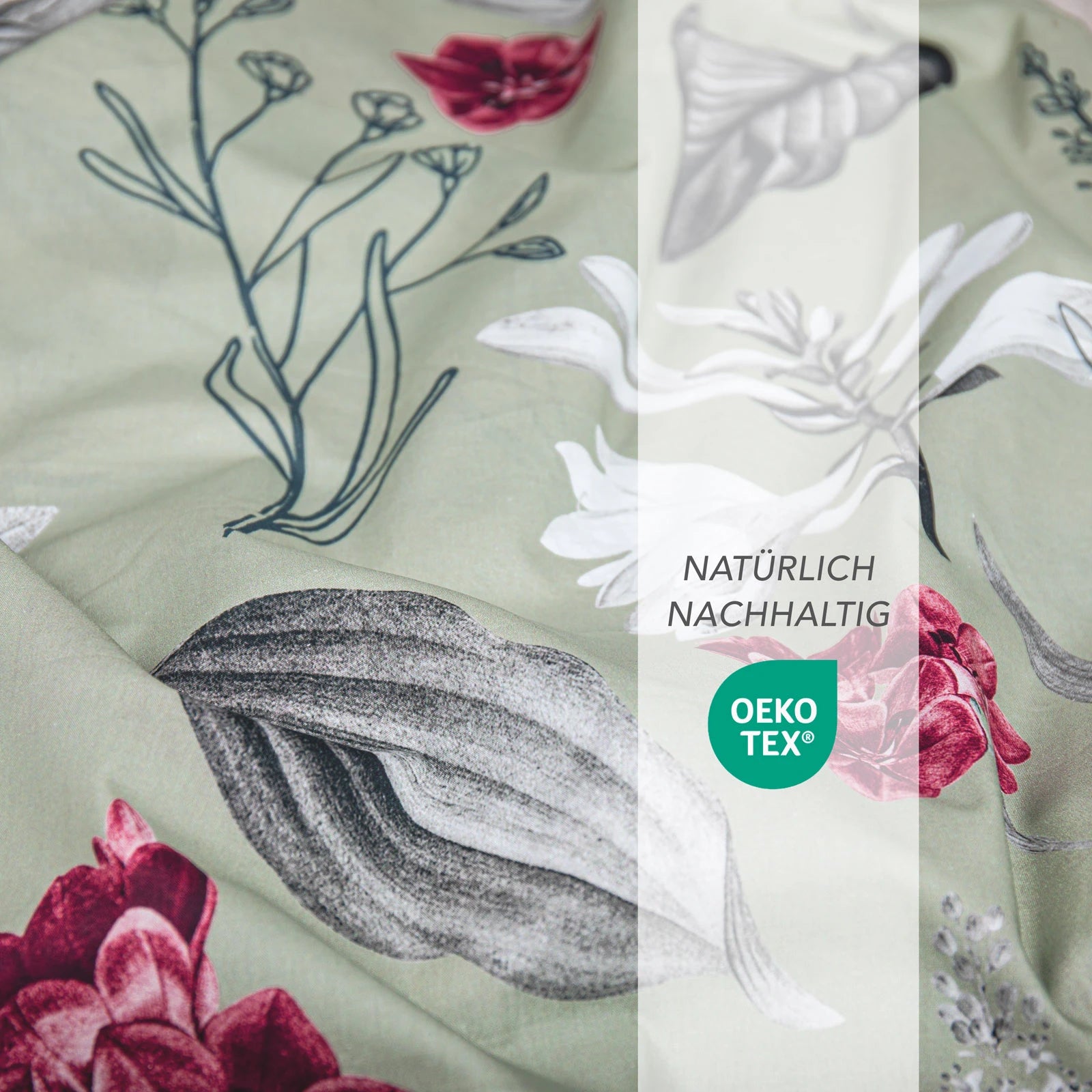 Bettwäsche "Blumen" - Beere / 135x200 + 40x80 cm Pure Label