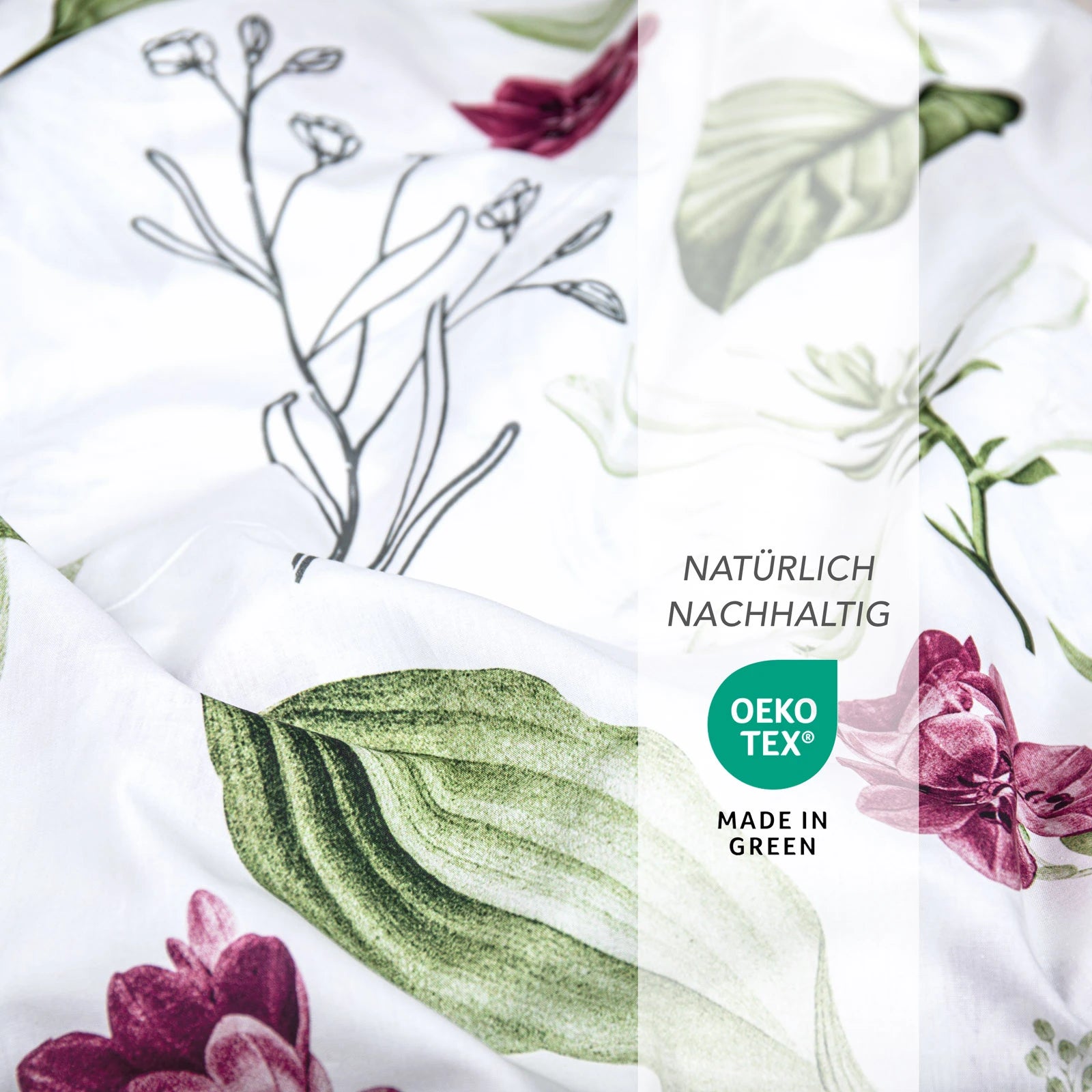 Bettwäsche "Blumen" - Beere / 135x200 + 40x80 cm Pure Label
