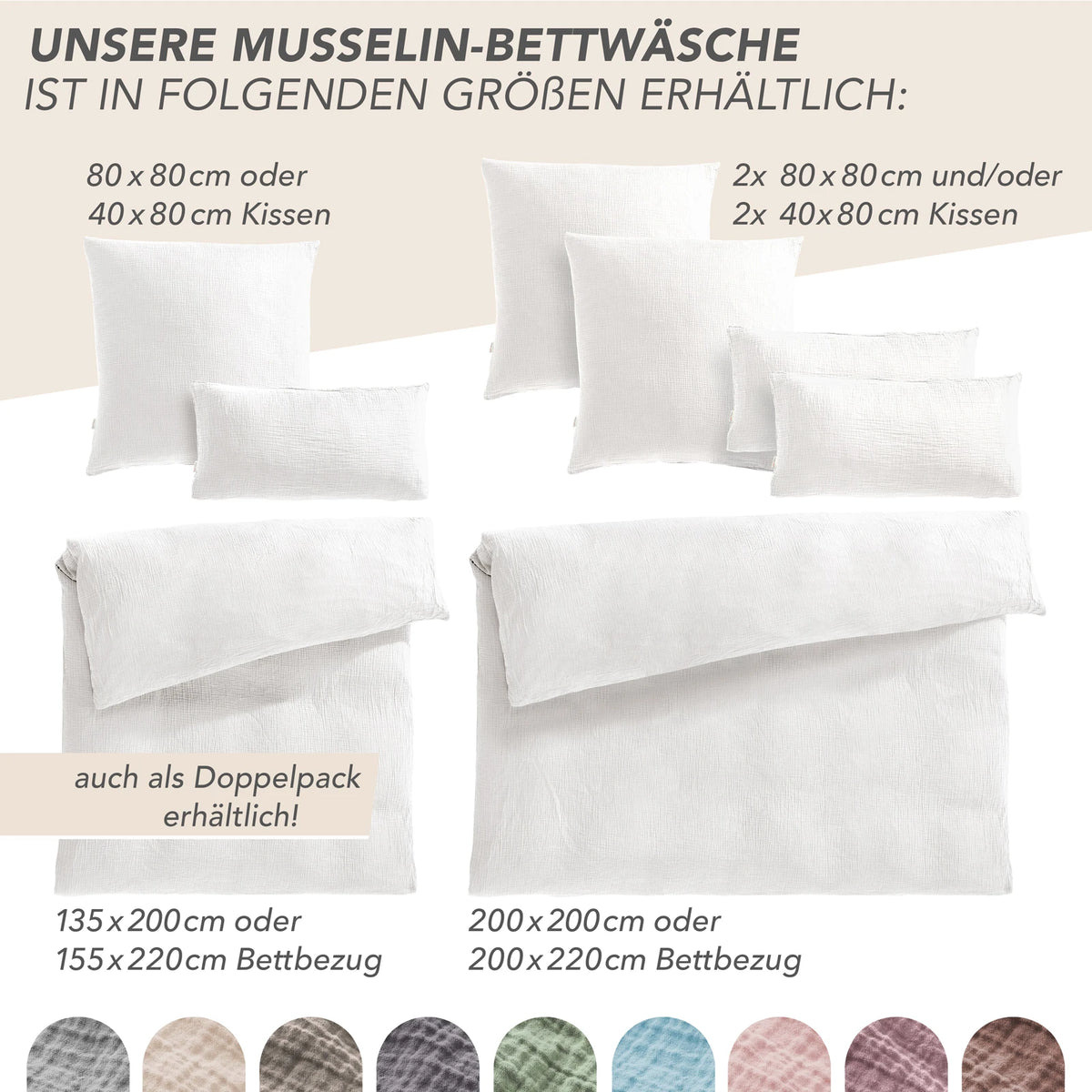 Musselin Bettwäsche Doppelbett - Weiß