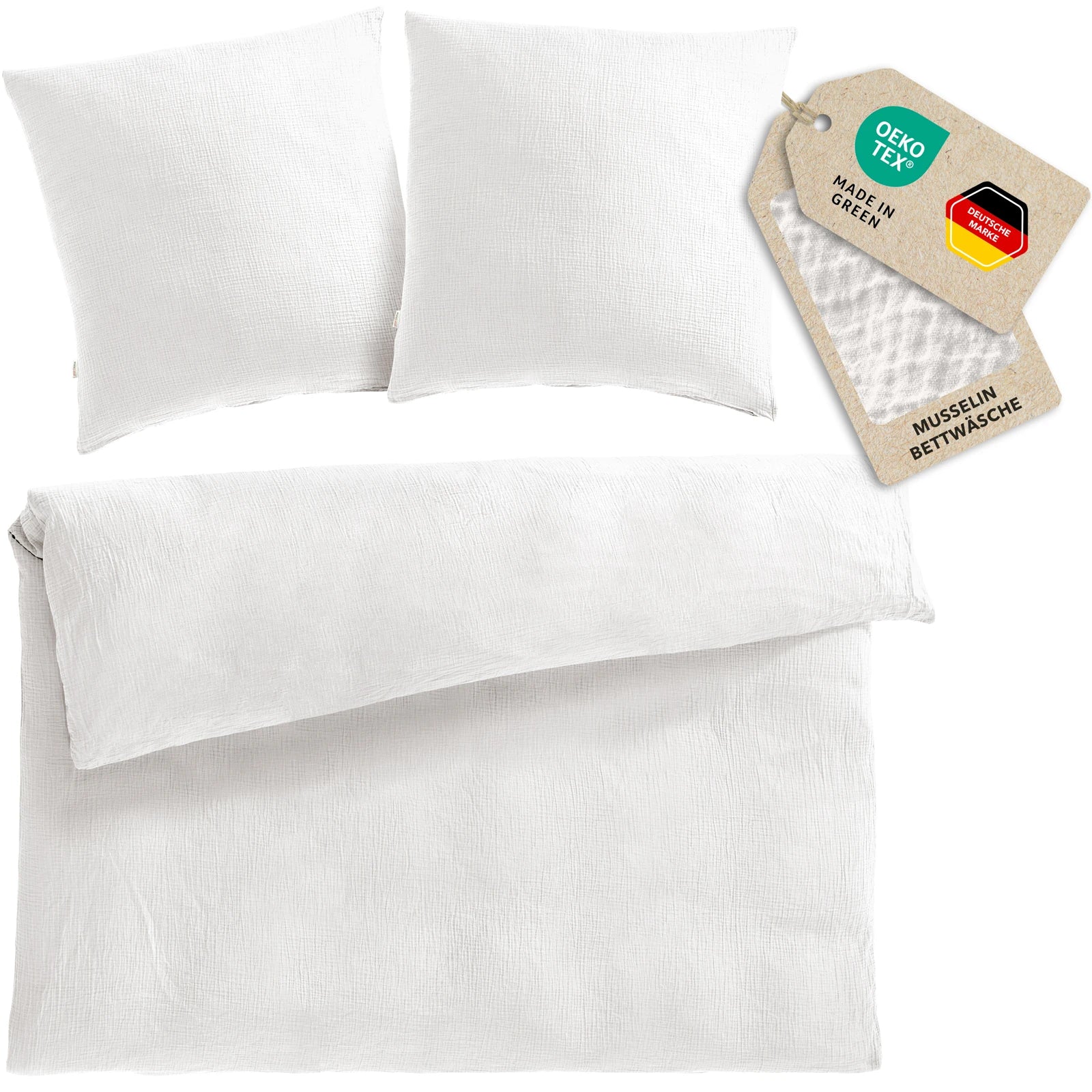 Musselin Bettwäsche Doppelbett - Weiß - 200x200 + 2x80x80 cm