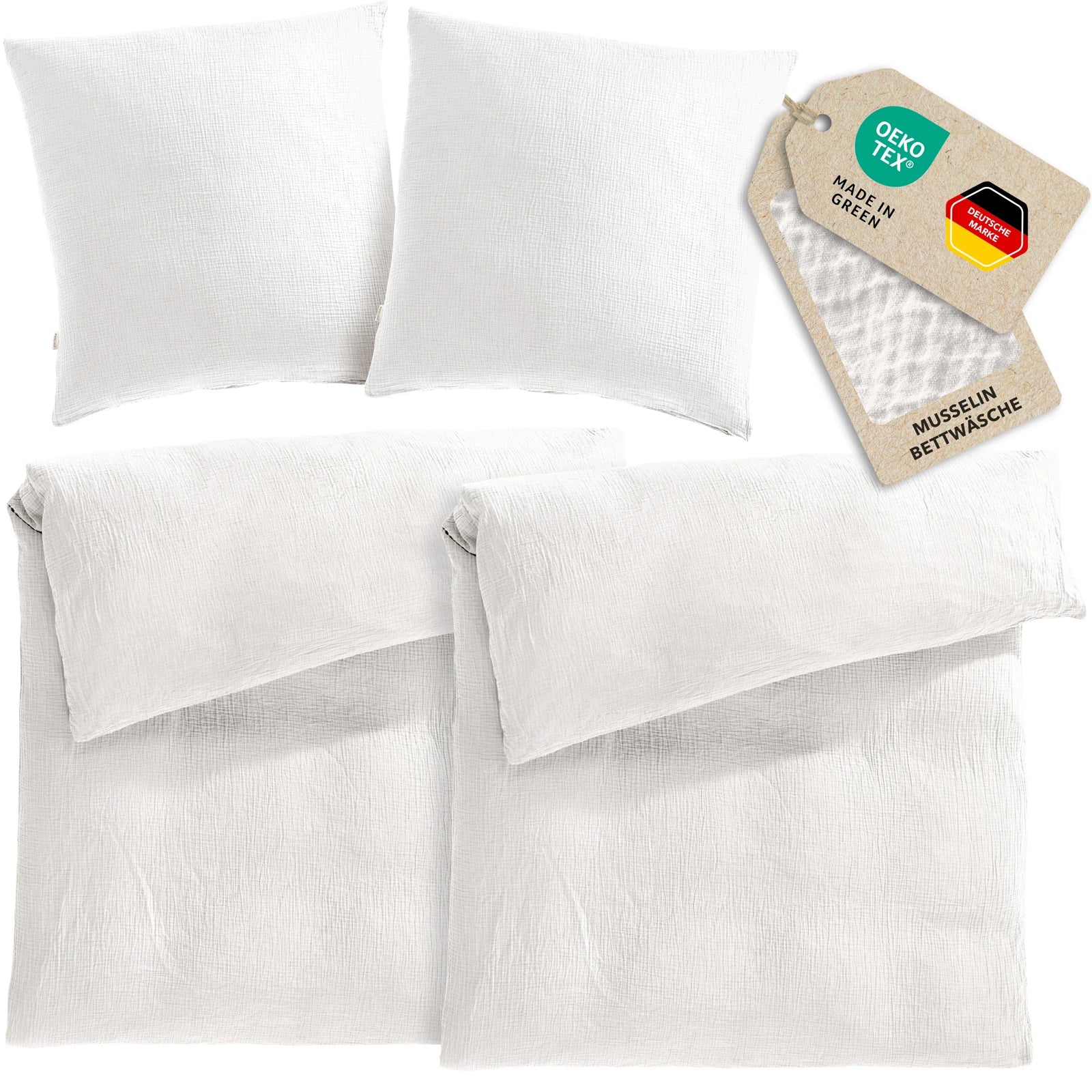 Musselin Bettwäsche Sets - Weiß - 2x155x220 + 2x80x80 cm